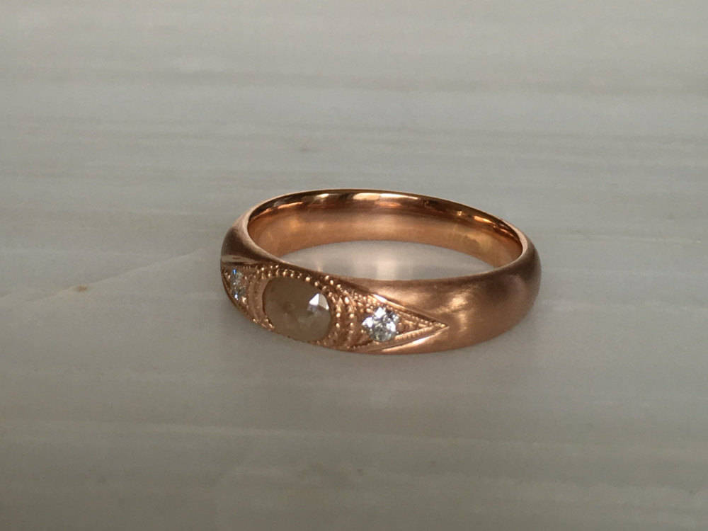 Indira Band, Rustic Diamond band, thick gold band, Rustic Diamond wedding band, 3 stone band, Rustic Diamond gypsy ring