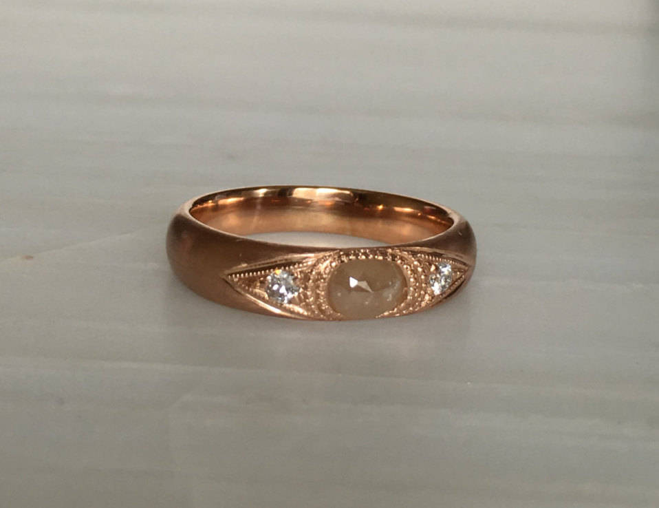 Indira Band, Rustic Diamond band, thick gold band, Rustic Diamond wedding band, 3 stone band, Rustic Diamond gypsy ring