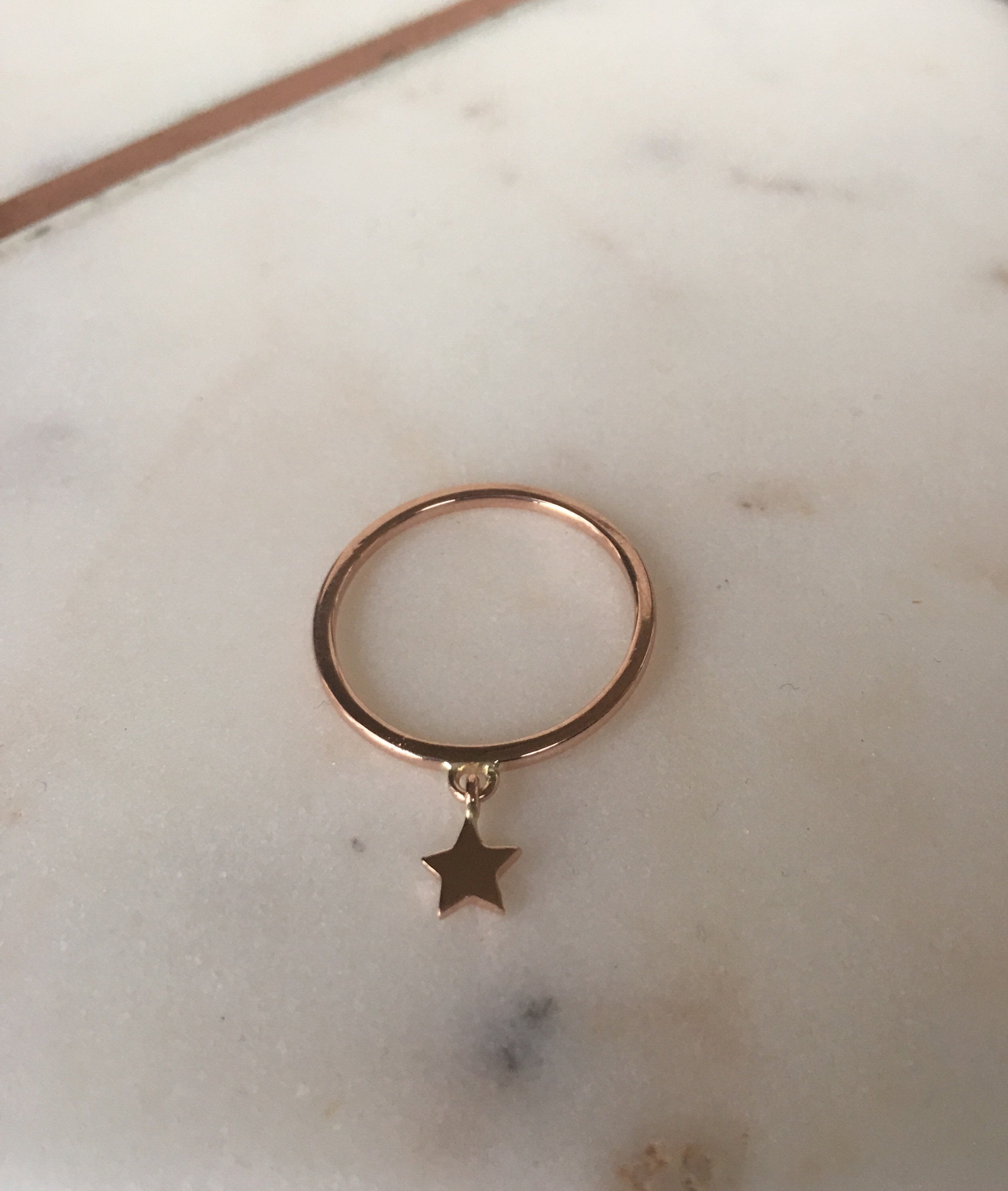 Gold star Charm ring, hanging star ring, gold star drop ring, charm ring, dangling 14k star ring