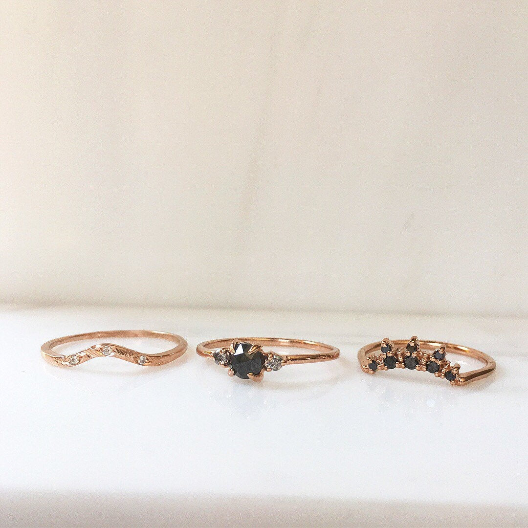 Penny black rosecut diamond ring, alternative wedding ring, unique non traditional engagement ring, 14k stacking ring