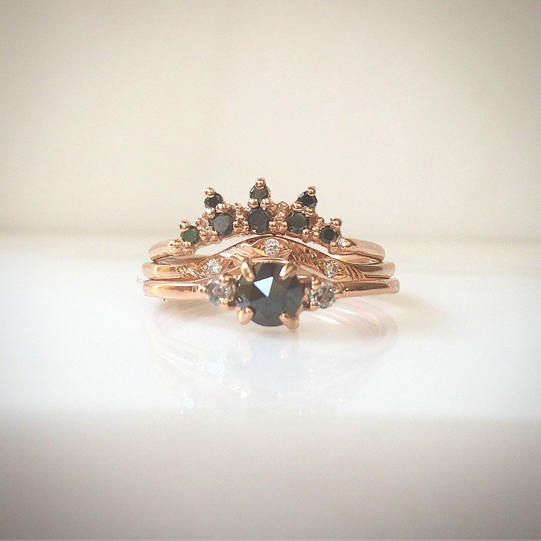 Penny black rosecut diamond ring, alternative wedding ring, unique non traditional engagement ring, 14k stacking ring