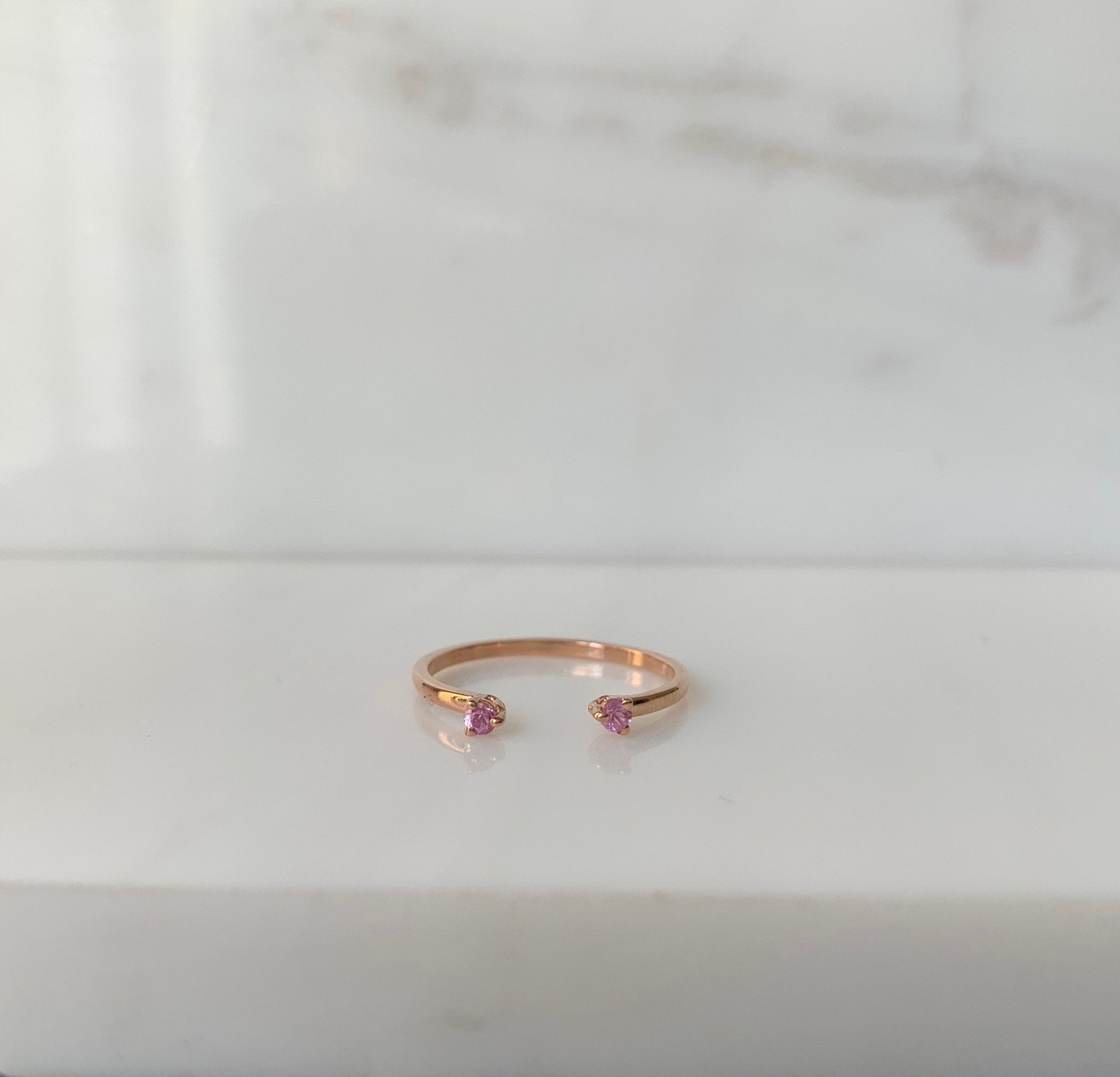 Mini pink sapphire cuff Ring, open Stacking ring, Simple pink stone ring, sapphire open band, small cuff ring, dainty gold band