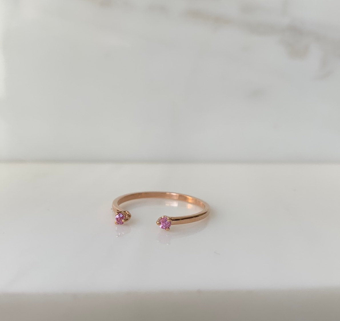 Mini pink sapphire cuff Ring, open Stacking ring, Simple pink stone ring, sapphire open band, small cuff ring, dainty gold band