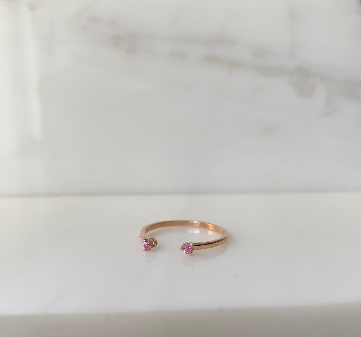 Mini pink sapphire cuff Ring, open Stacking ring, Simple pink stone ring, sapphire open band, small cuff ring, dainty gold band