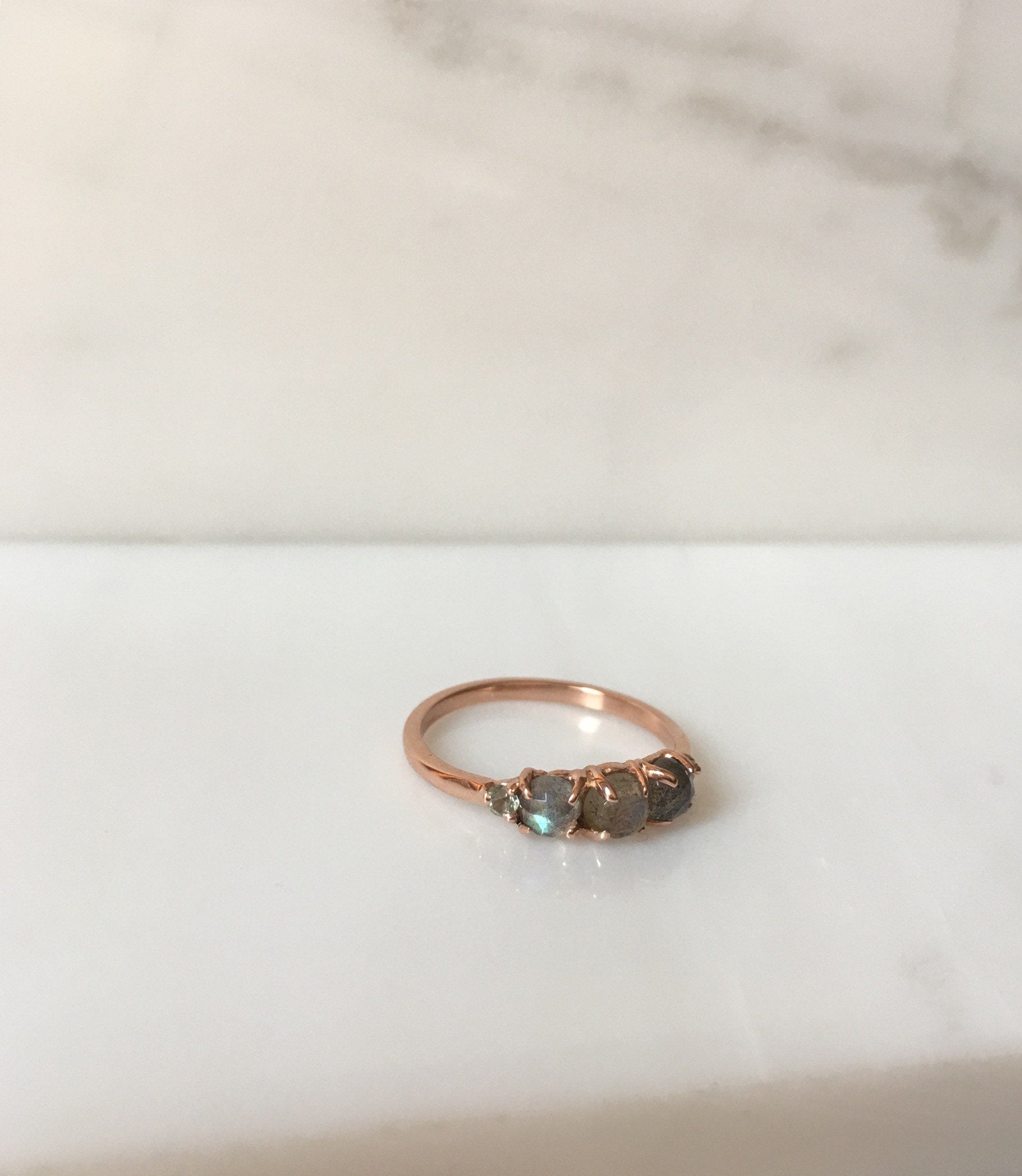 Hailey labradorite five stone ring, 5 stone band, rose cut labradorite and aquamarine ring, 14k gold stone ring, five stone ring