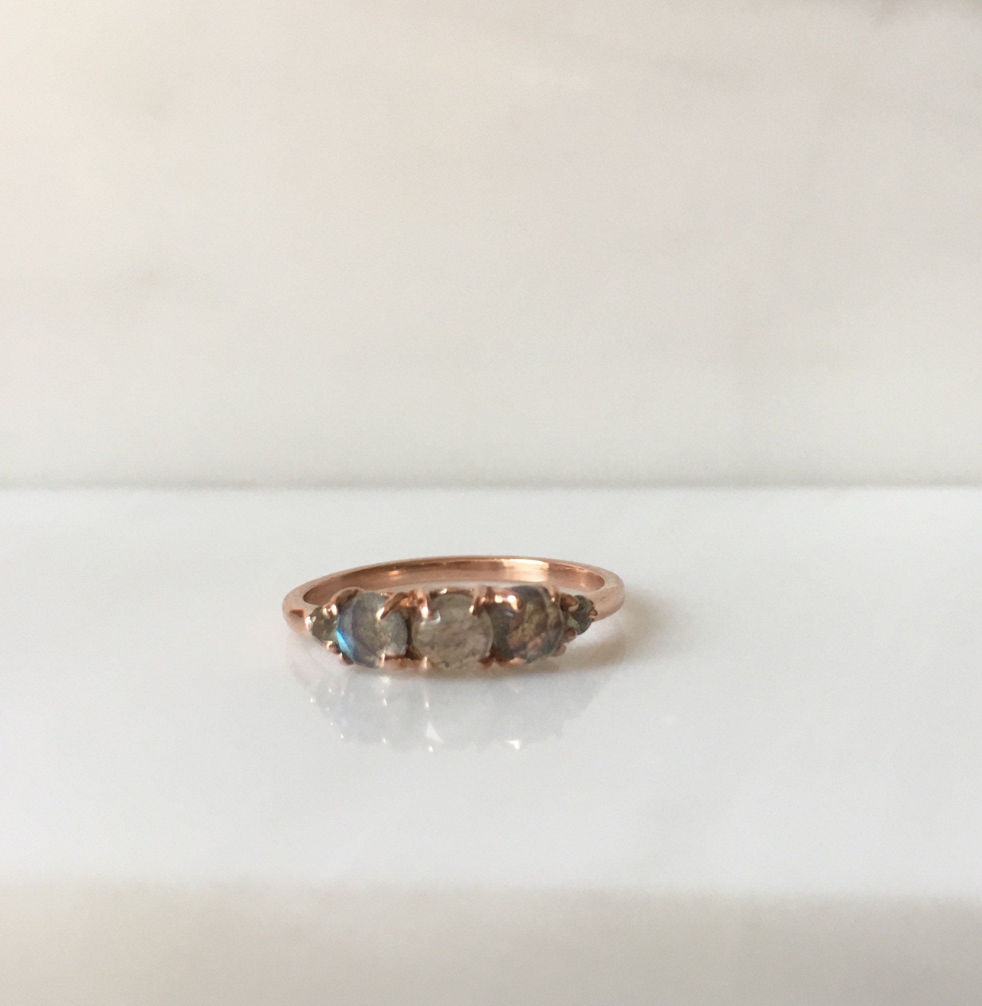 Hailey labradorite five stone ring, 5 stone band, rose cut labradorite and aquamarine ring, 14k gold stone ring, five stone ring