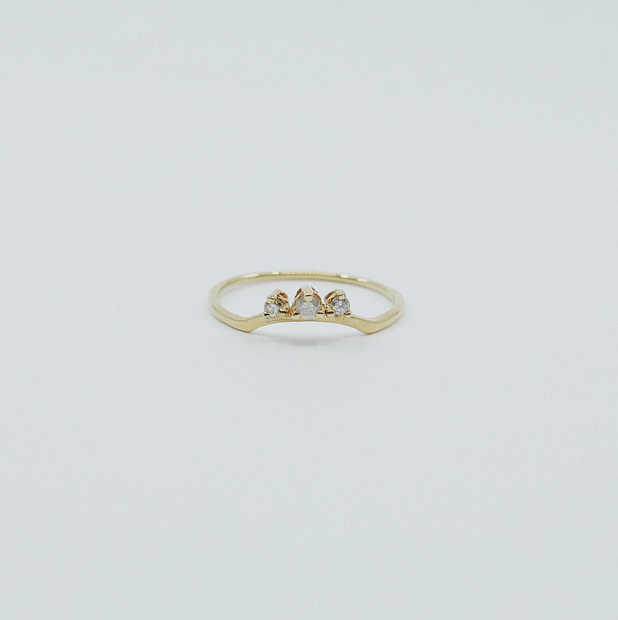 Clustered Nesting diamond band, 3 stone gold arch ring, stacking ring, diamond and wedding ring, wedding band