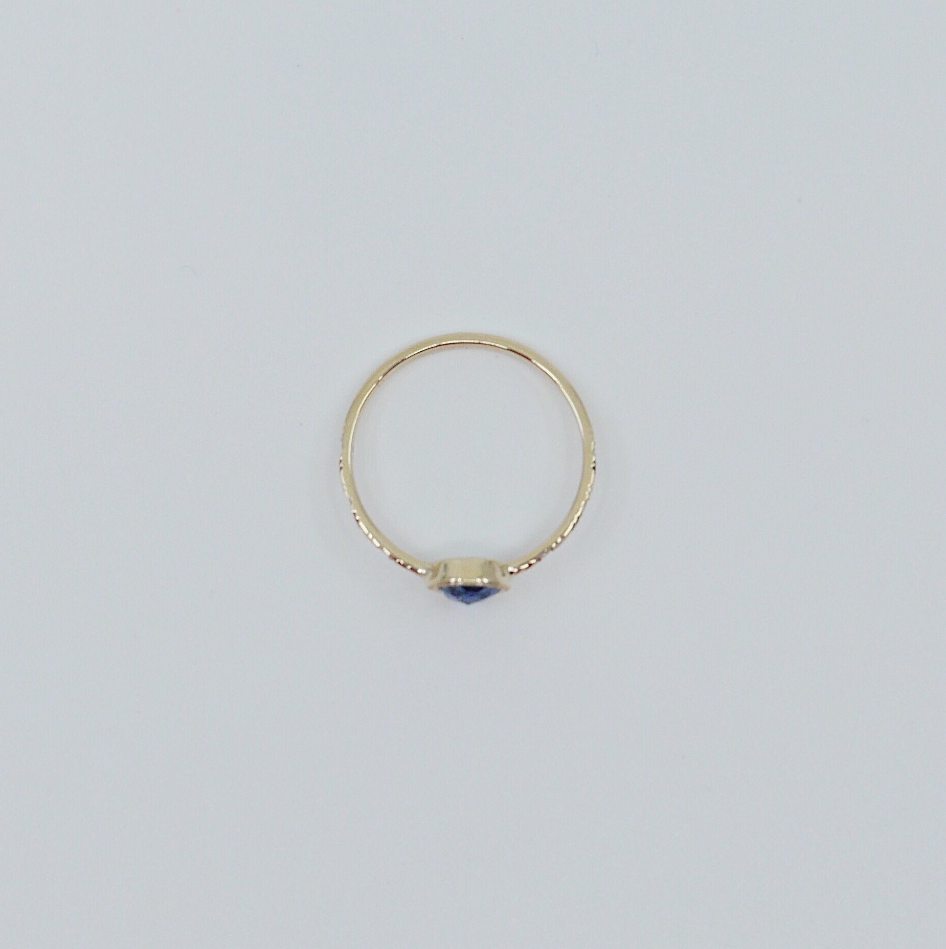 Juliette engraved diamond band rose cut blue sapphire ring, gold solitaire ring, bezel stone ring, 14k gold sapphire ring, gold diamond band