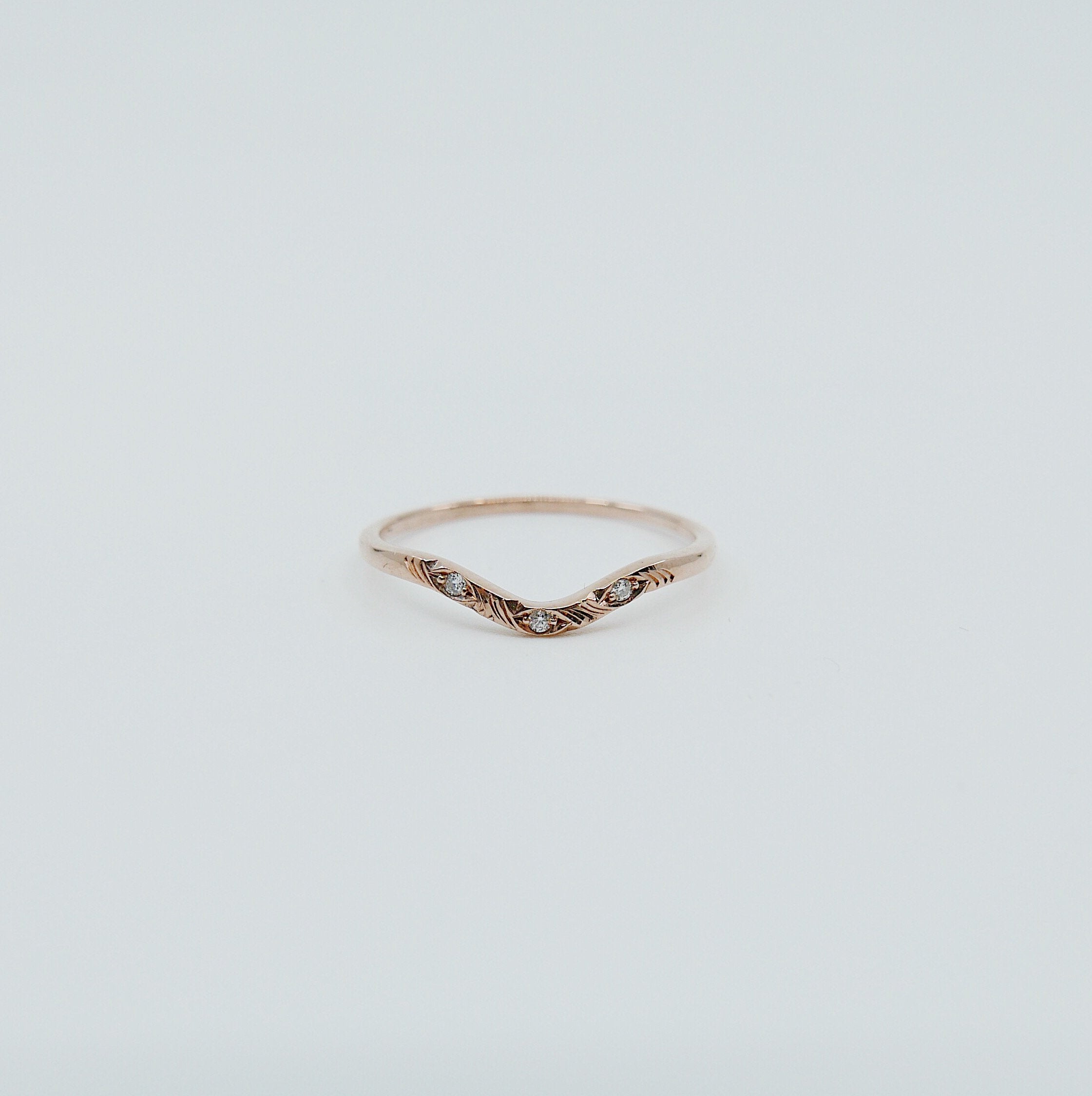 Plume Arc Diamond Ring, 14k gold nesting ring, stacking ring, wedding band, thin delicate dainty ring, thin band, hand engraved gold ring