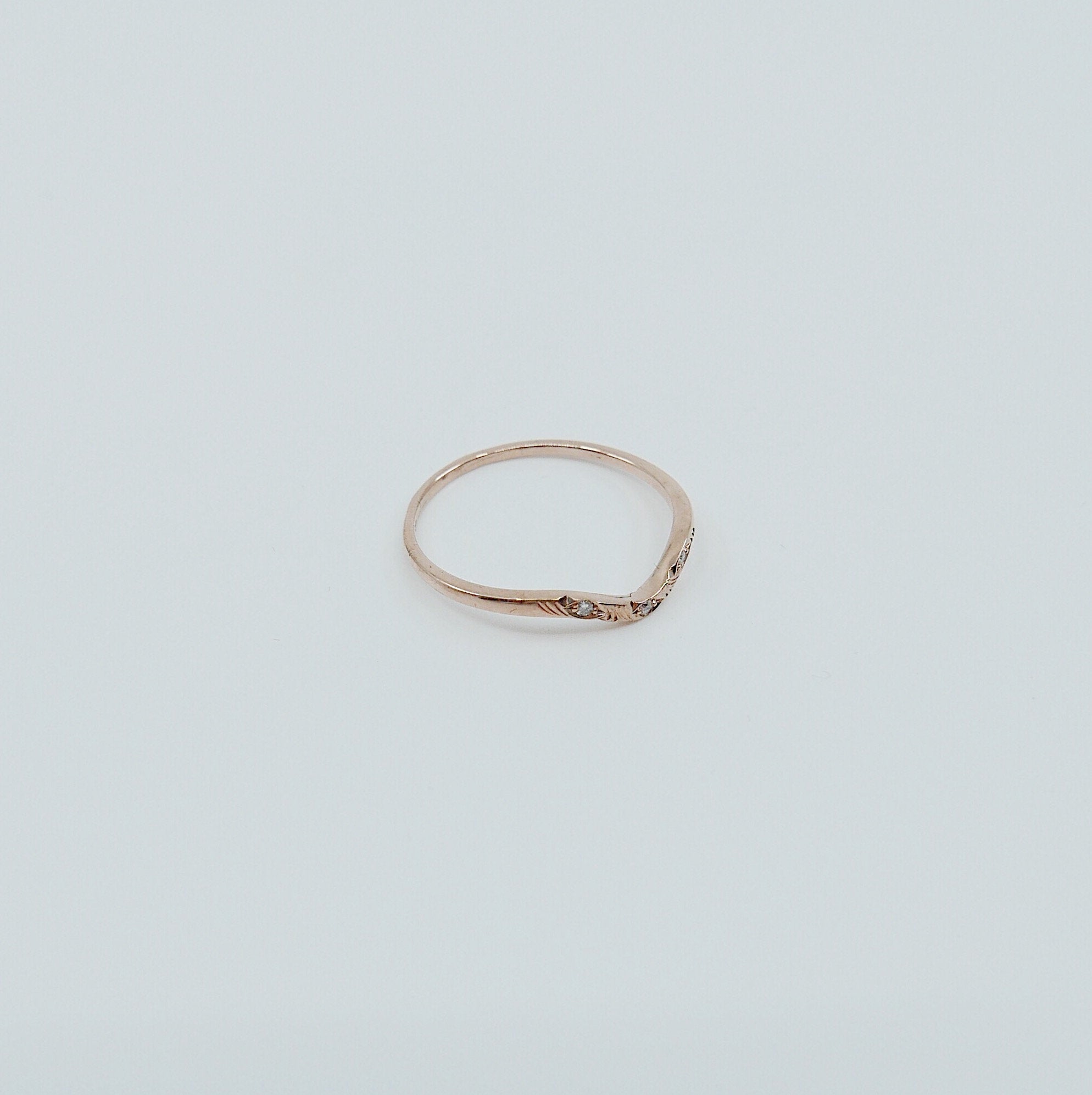 Plume Arc Diamond Ring, 14k gold nesting ring, stacking ring, wedding band, thin delicate dainty ring, thin band, hand engraved gold ring