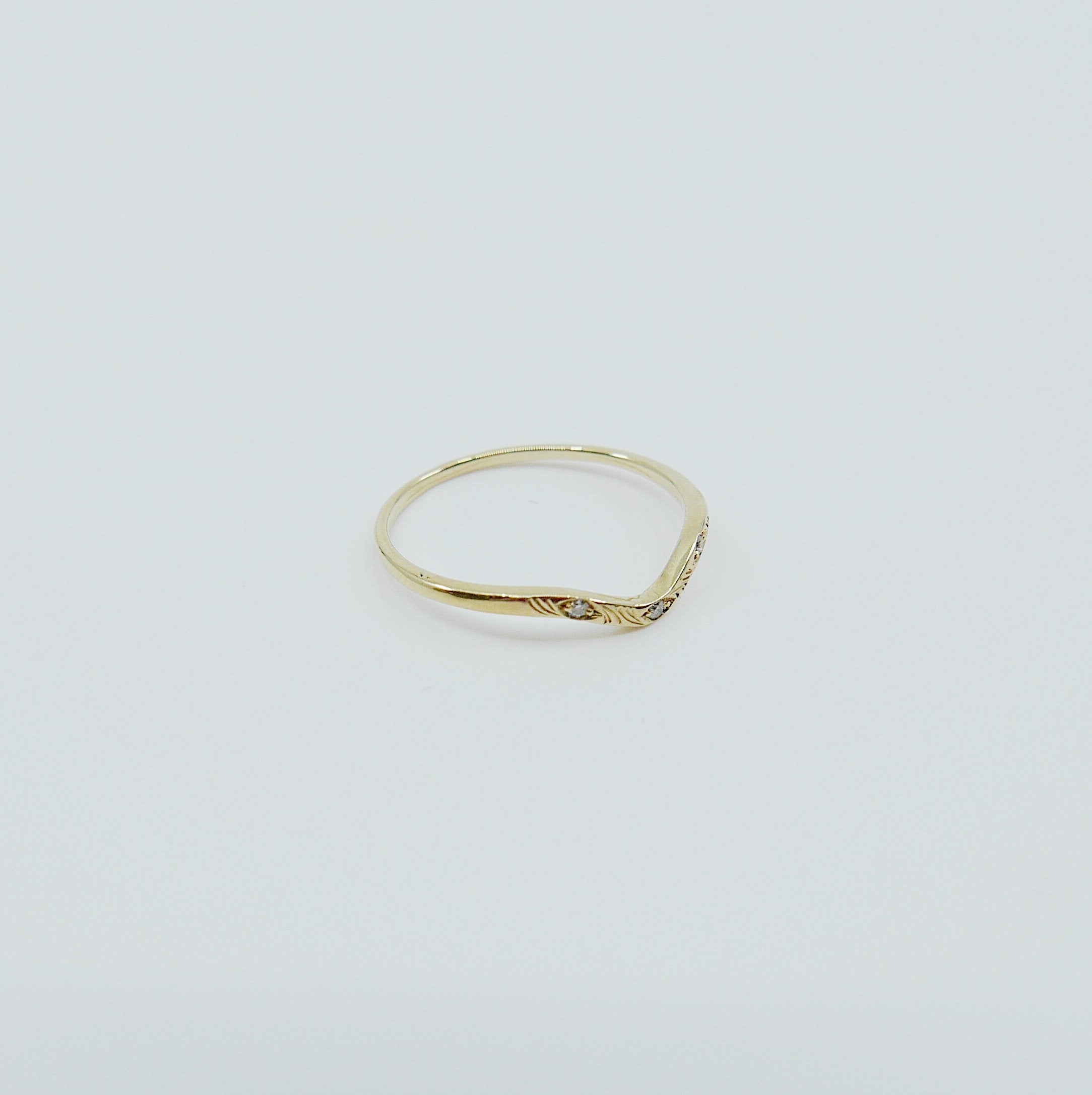 Plume Arc Diamond Ring, 14k gold nesting ring, stacking ring, wedding band, thin delicate dainty ring, thin band, hand engraved gold ring