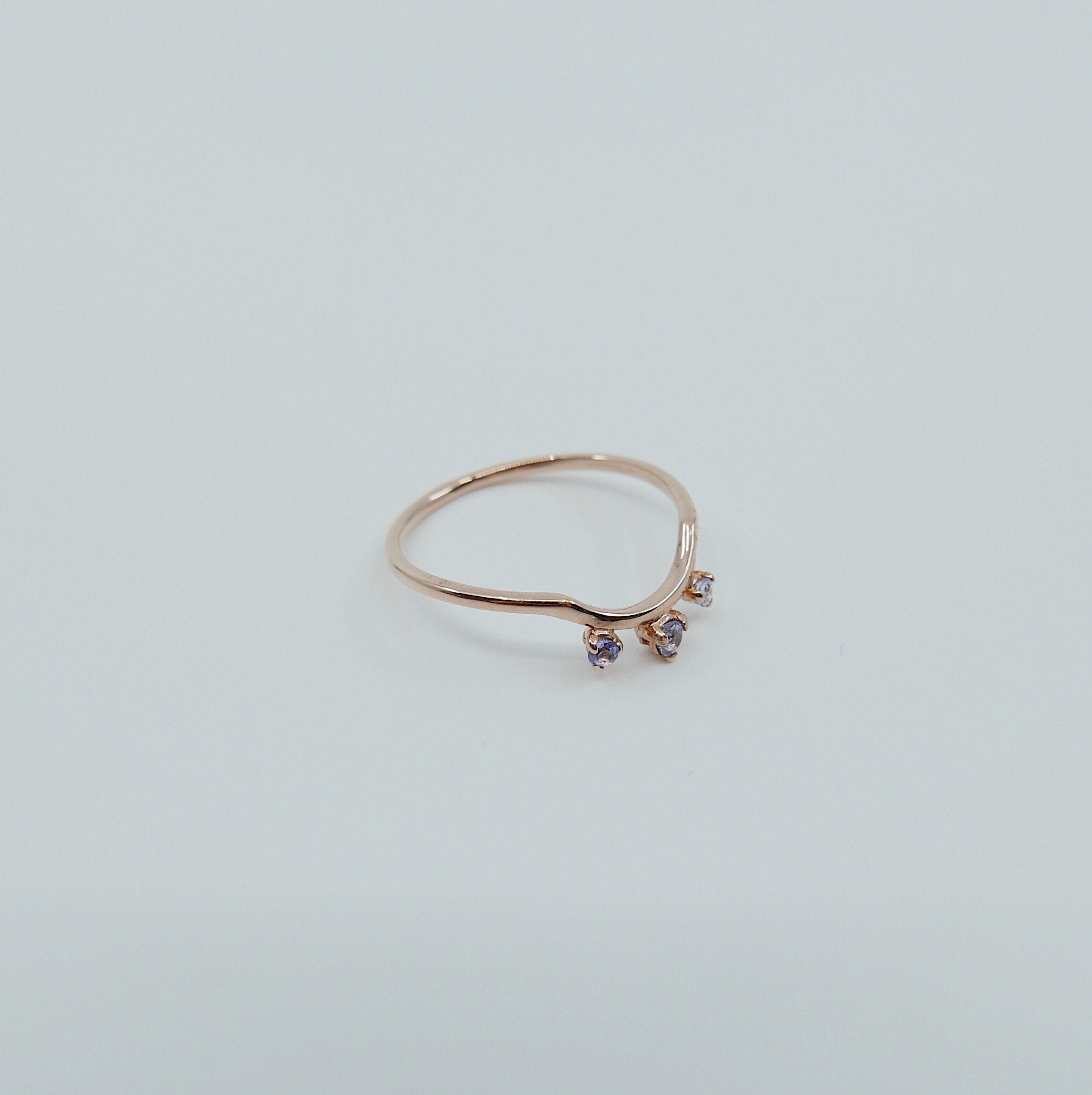 Scattered Tanzanite Nesting Ring, 14k gold arc ring, delicate dainty thin ring, thin band, stacking ring, wedding band, rose gold ring