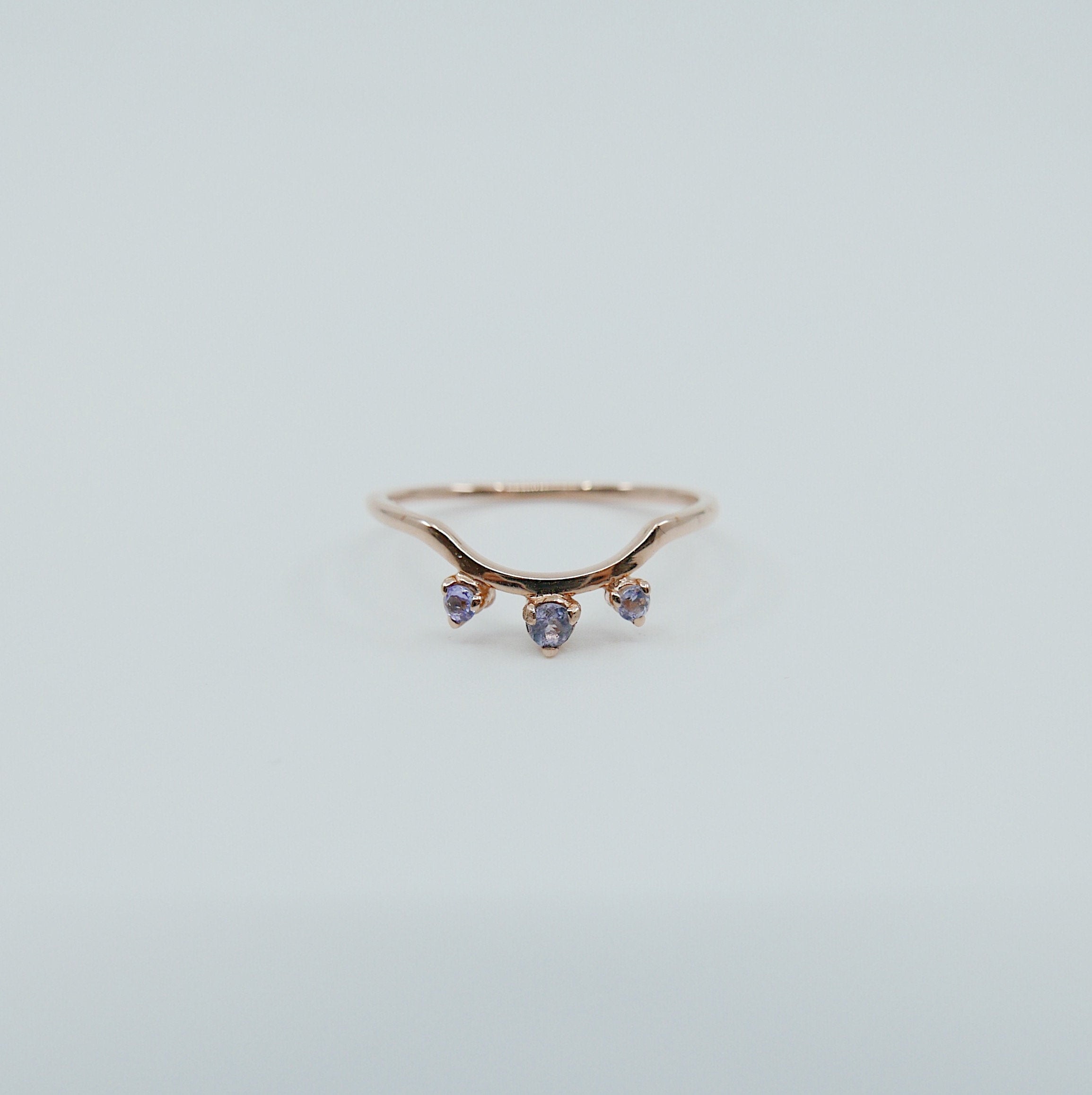 Scattered Tanzanite Nesting Ring, 14k gold arc ring, delicate dainty thin ring, thin band, stacking ring, wedding band, rose gold ring