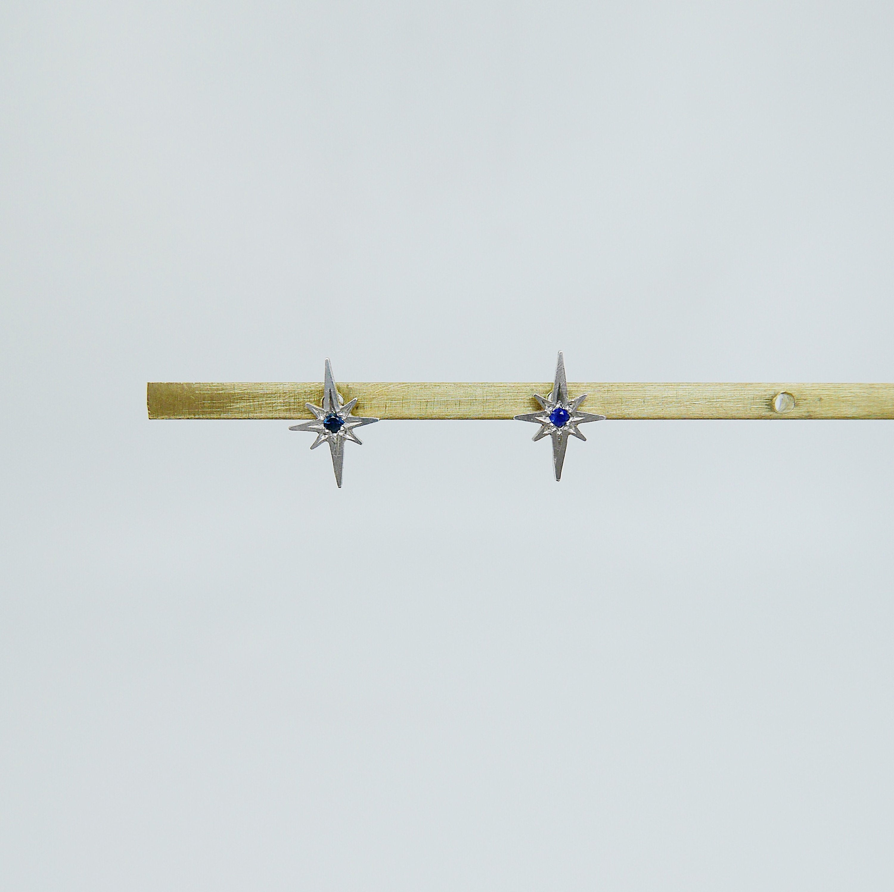 Sterling Silver Polaris Earrings, Sapphire star earring, 8 pointed star earring, north star earring, sterling silver earrings