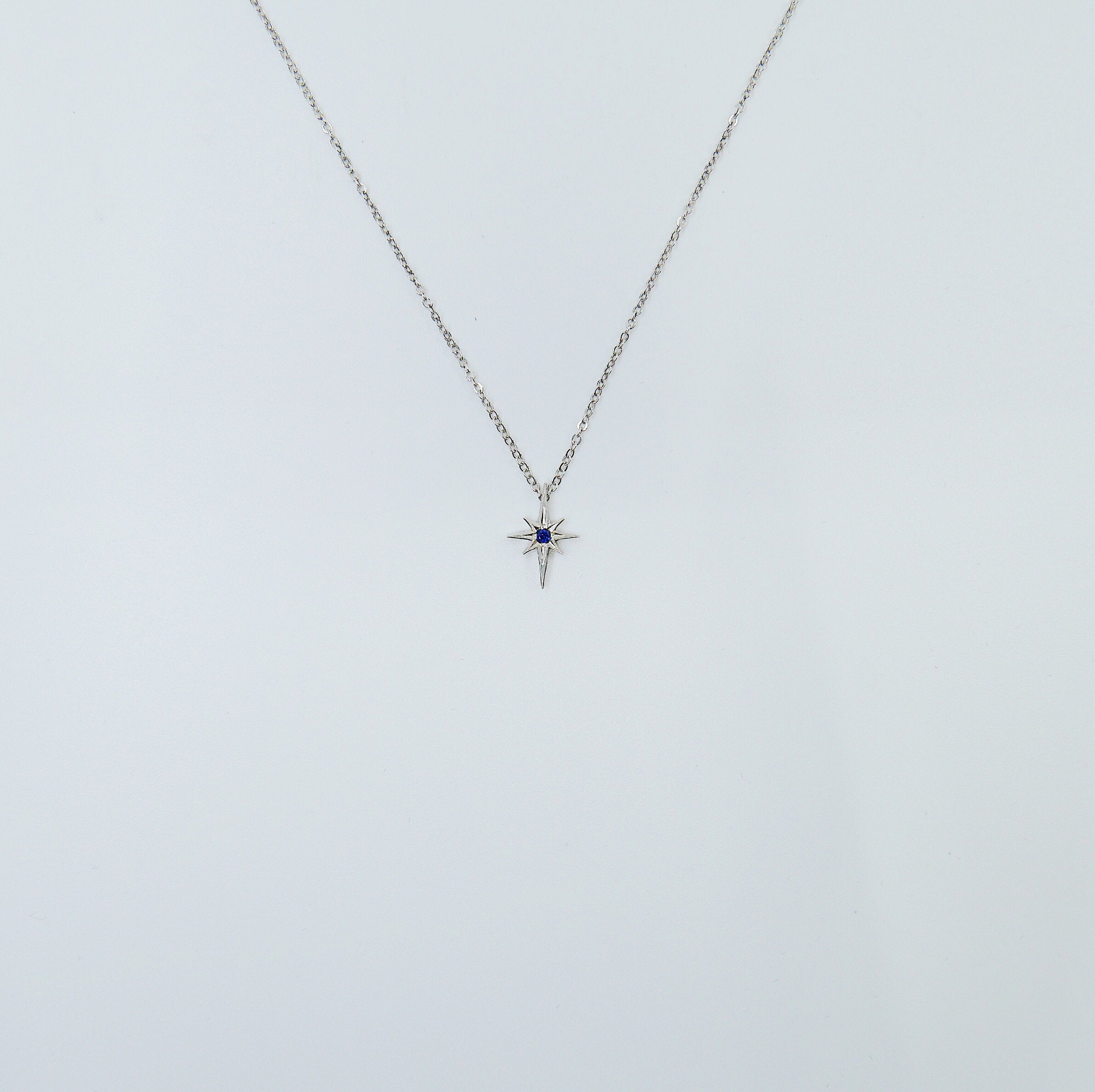 Sterling Silver Polaris Necklace, silver star necklace, North star silver necklace, Star & sapphire necklace, sterling silver star necklace