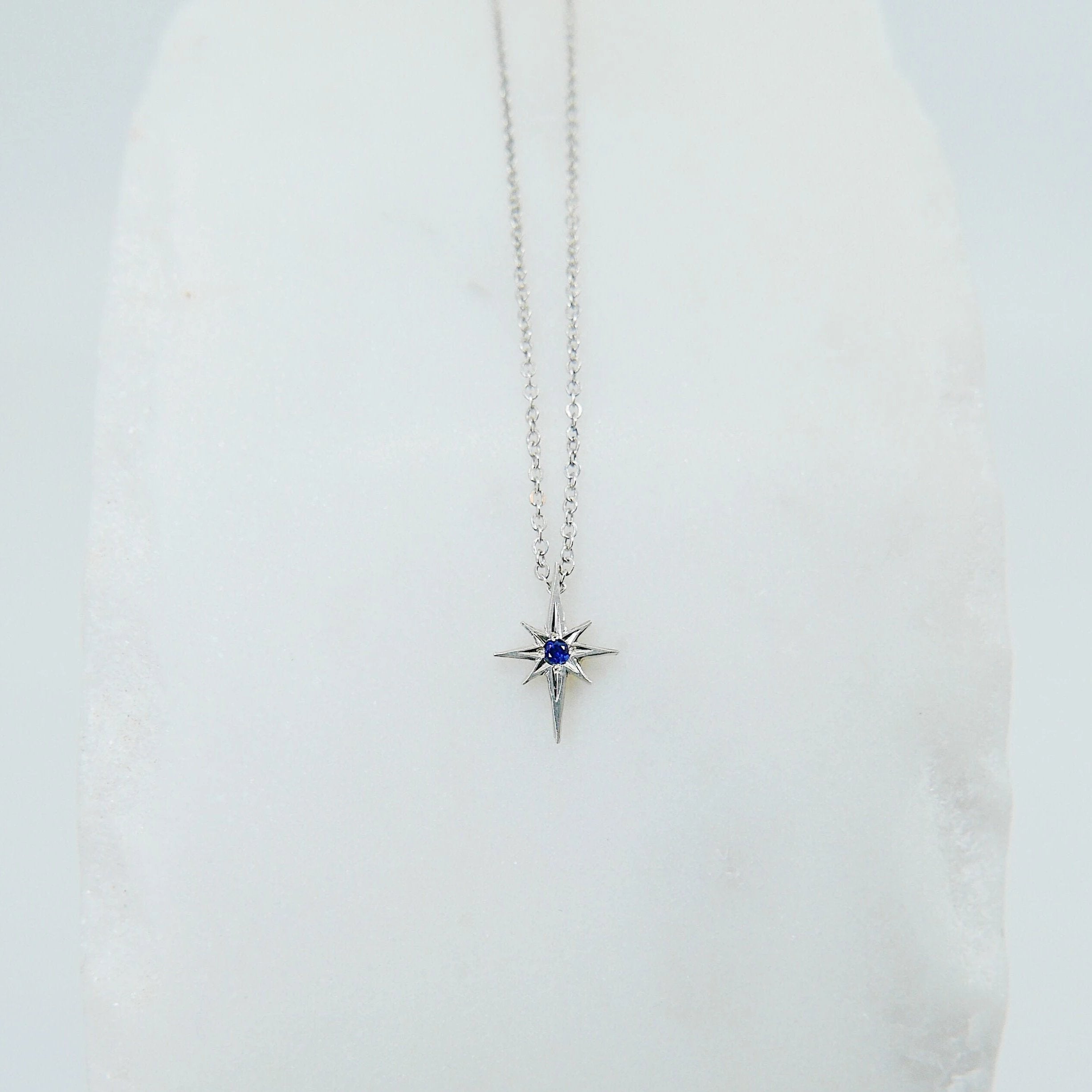 Sterling Silver Polaris Necklace, silver star necklace, North star silver necklace, Star & sapphire necklace, sterling silver star necklace