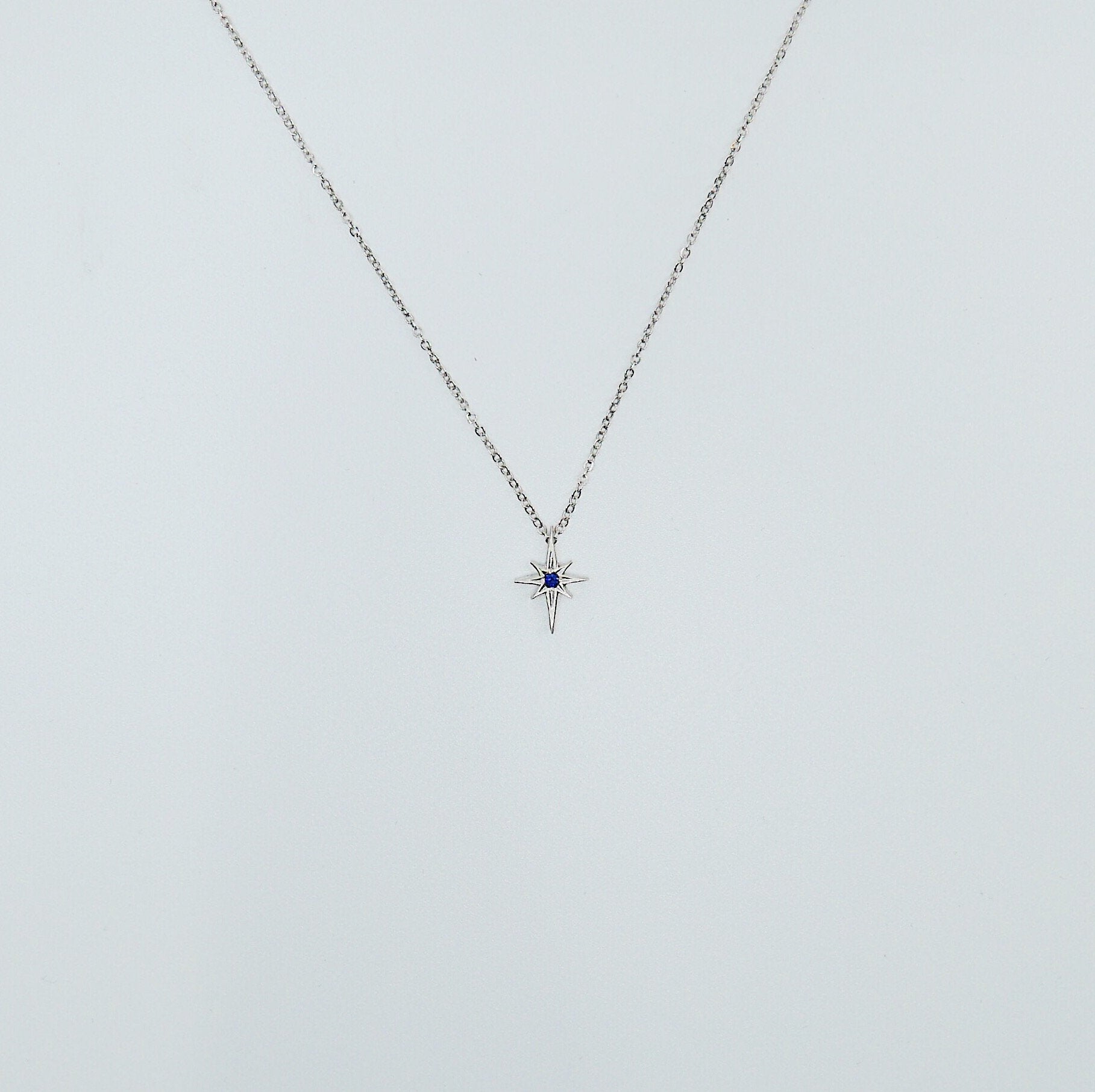 Sterling Silver Polaris Necklace, silver star necklace, North star silver necklace, Star & sapphire necklace, sterling silver star necklace