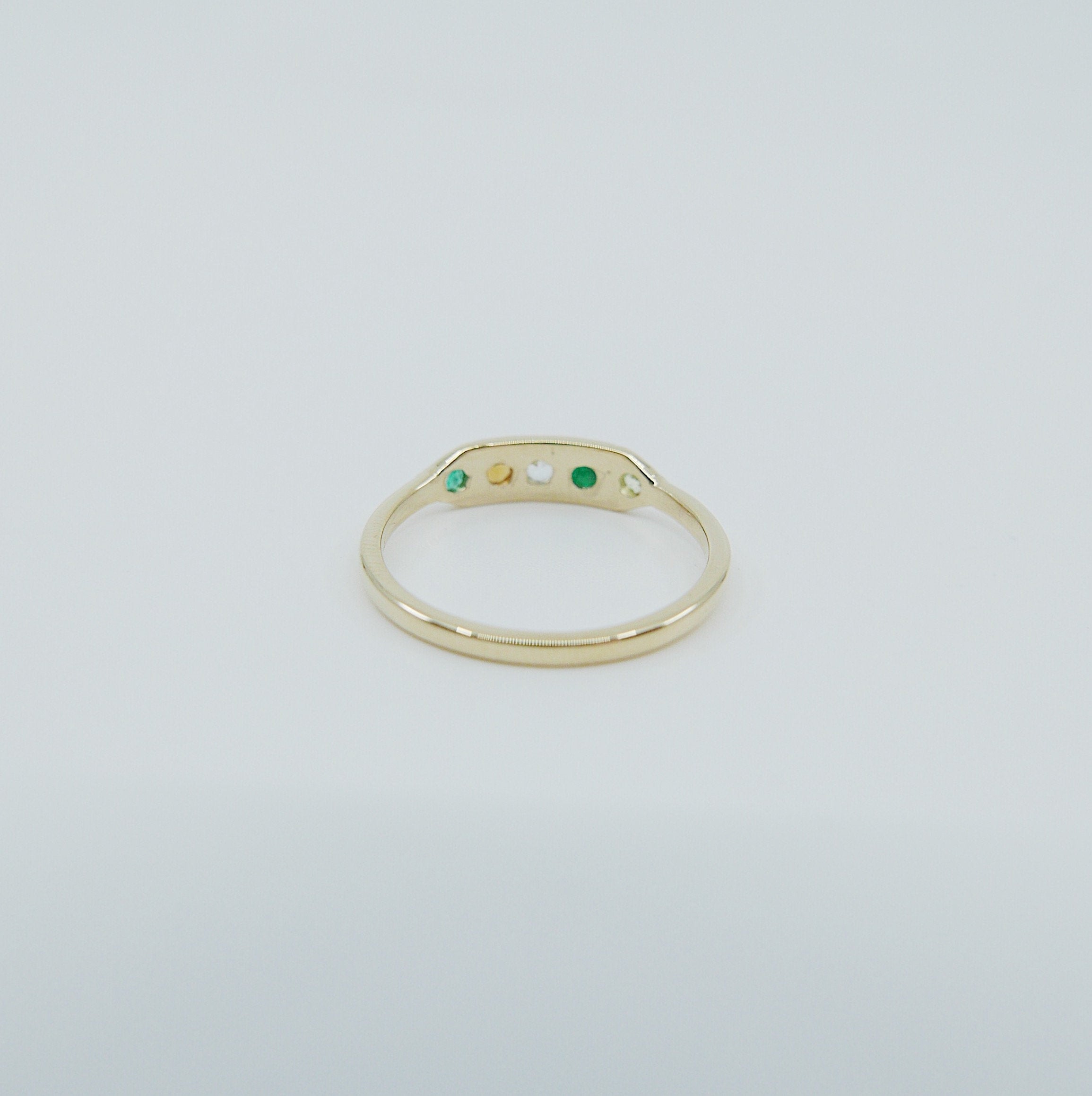 Ms. Goodbar PEACE acrostic ring, 14k stacking ring, Peridot, Emerald, Aquamarine, Citrine, and Emerald ring, Five stone ring, acrostic ring