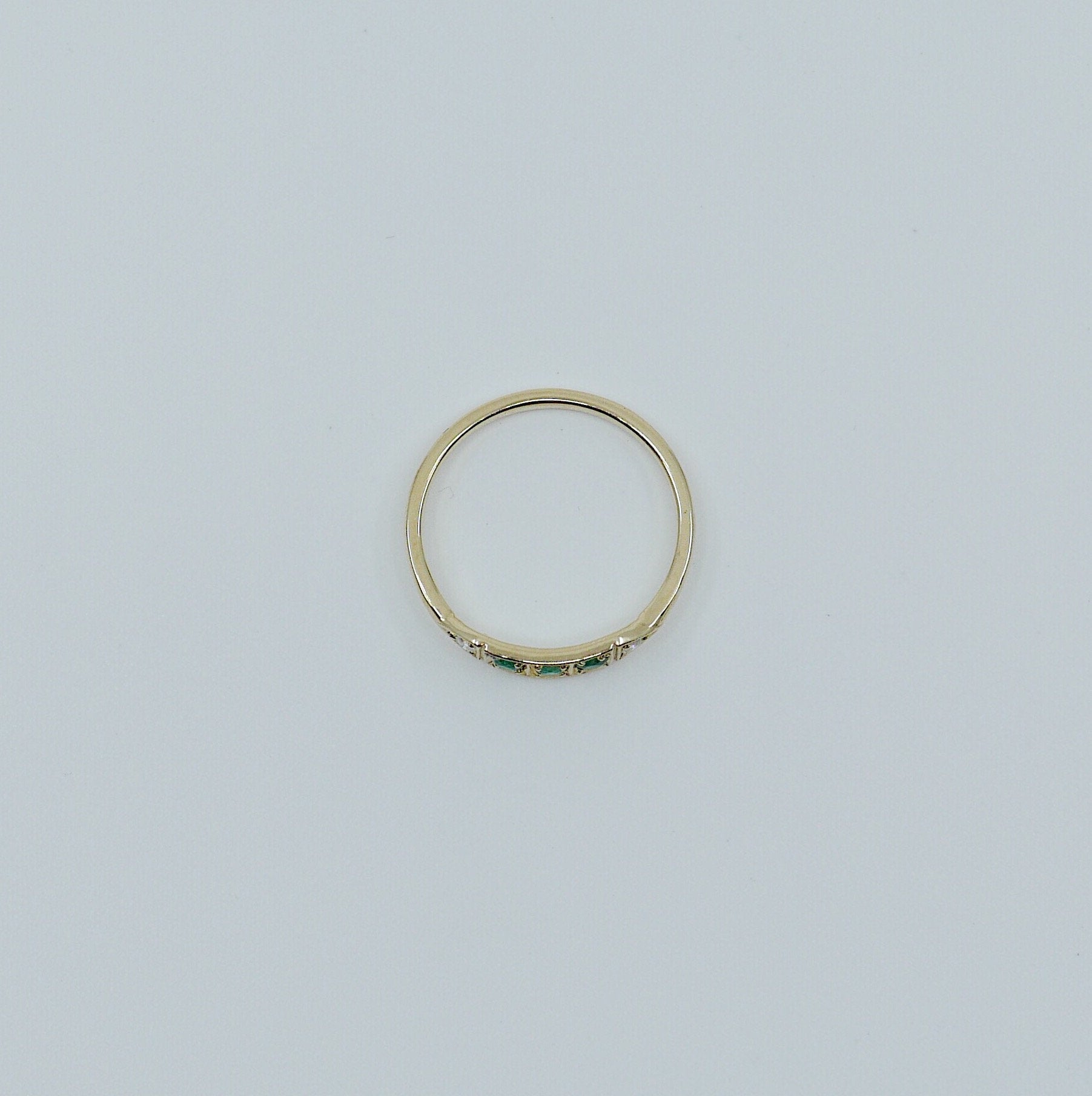 Ms. Goodbar Emerald ring, 14k Stacking ring, Diamond and emerald ring, Five stone ring, Diamond Bar ring, Emerald Bar ring, Dainty band