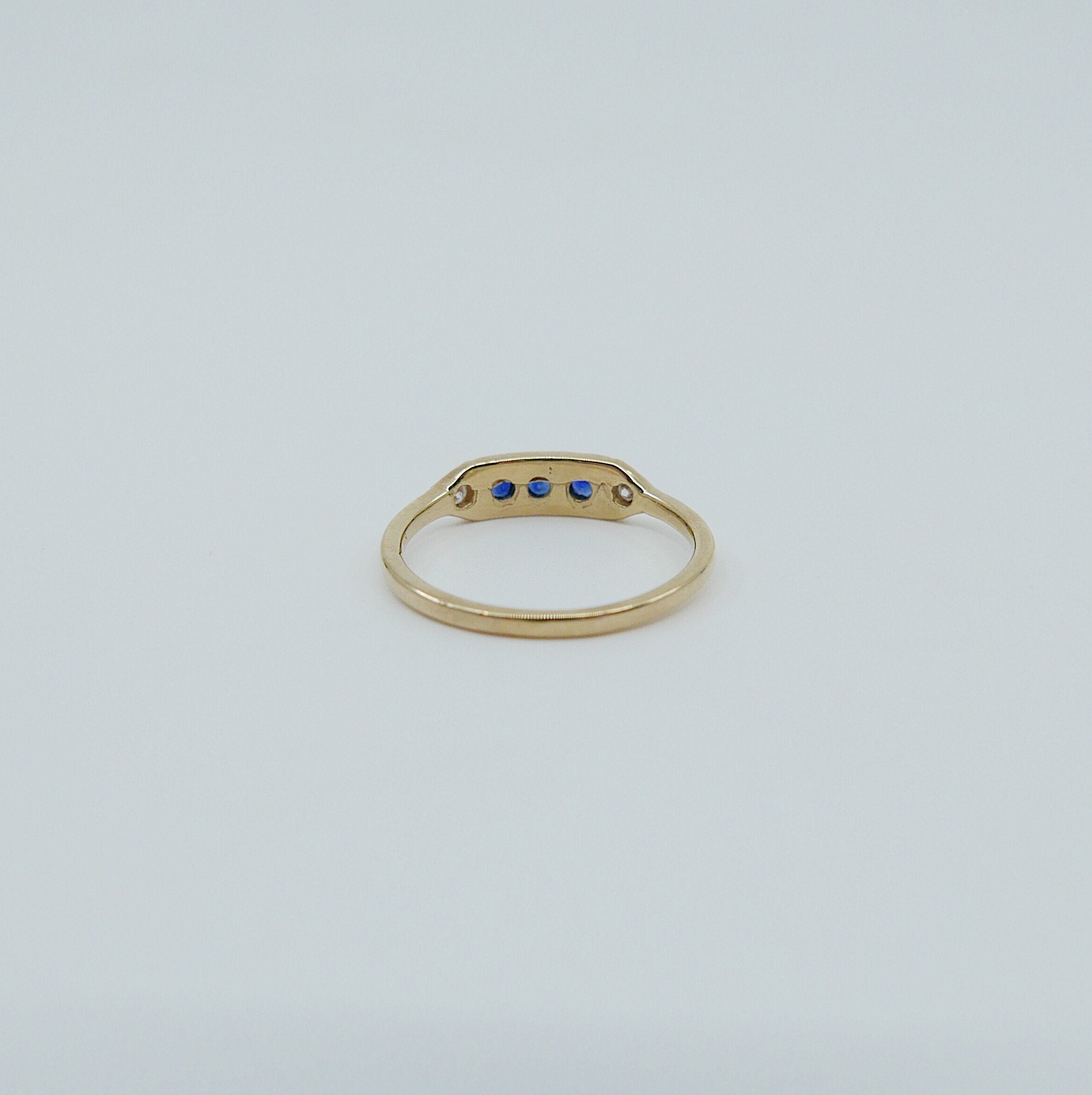 Ms. Goodbar Sapphire ring, 14k Stacking ring, Diamond and sapphire ring, Five stone ring, Diamond Bar ring, Sapphire Bar ring, Dainty band