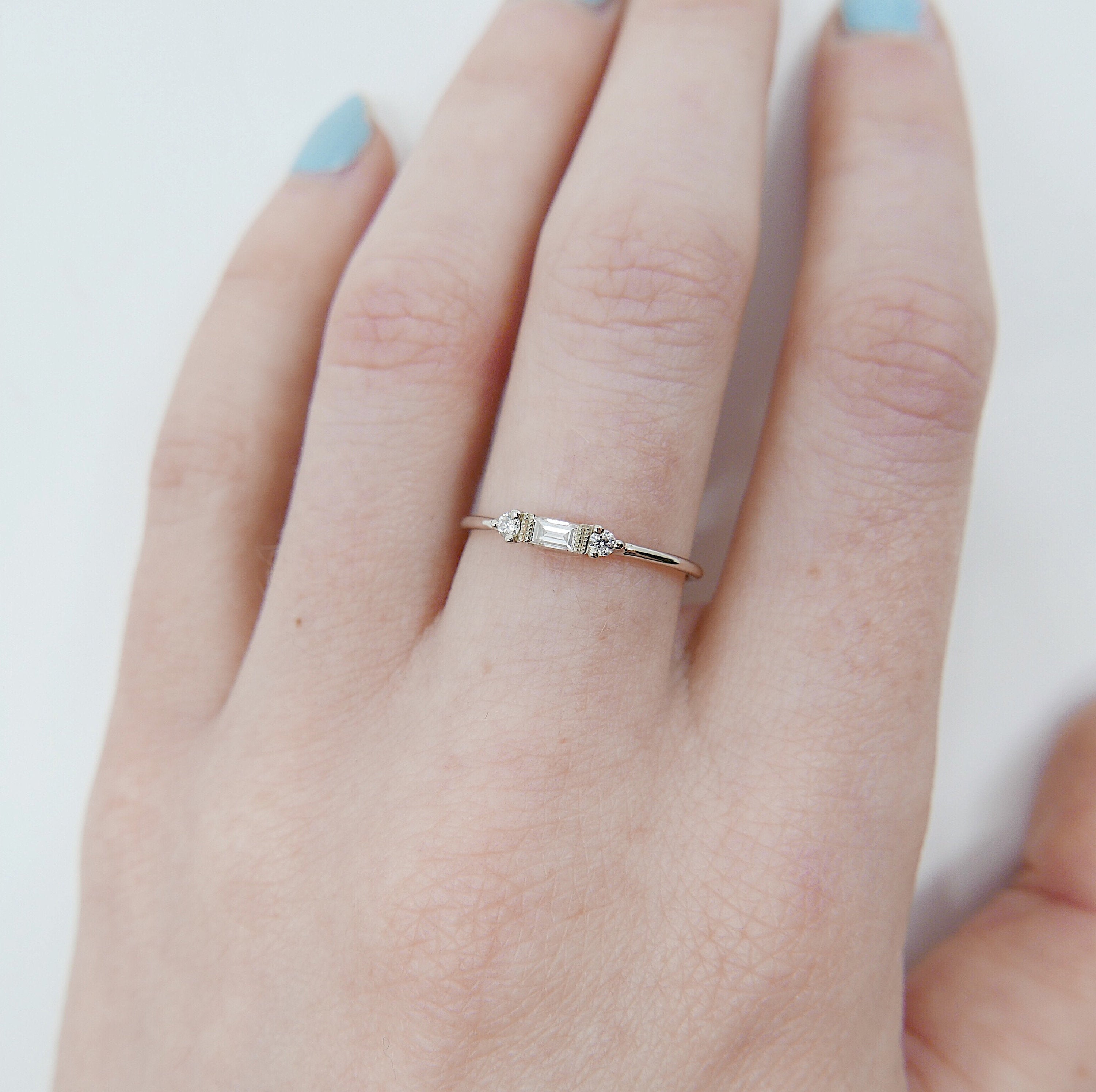 Grand Baguette Ring, 14k Stacking baguette ring, Diamond baguette ring, Three stone ring, Diamond stacking ring, Baguette band, Dainty ring