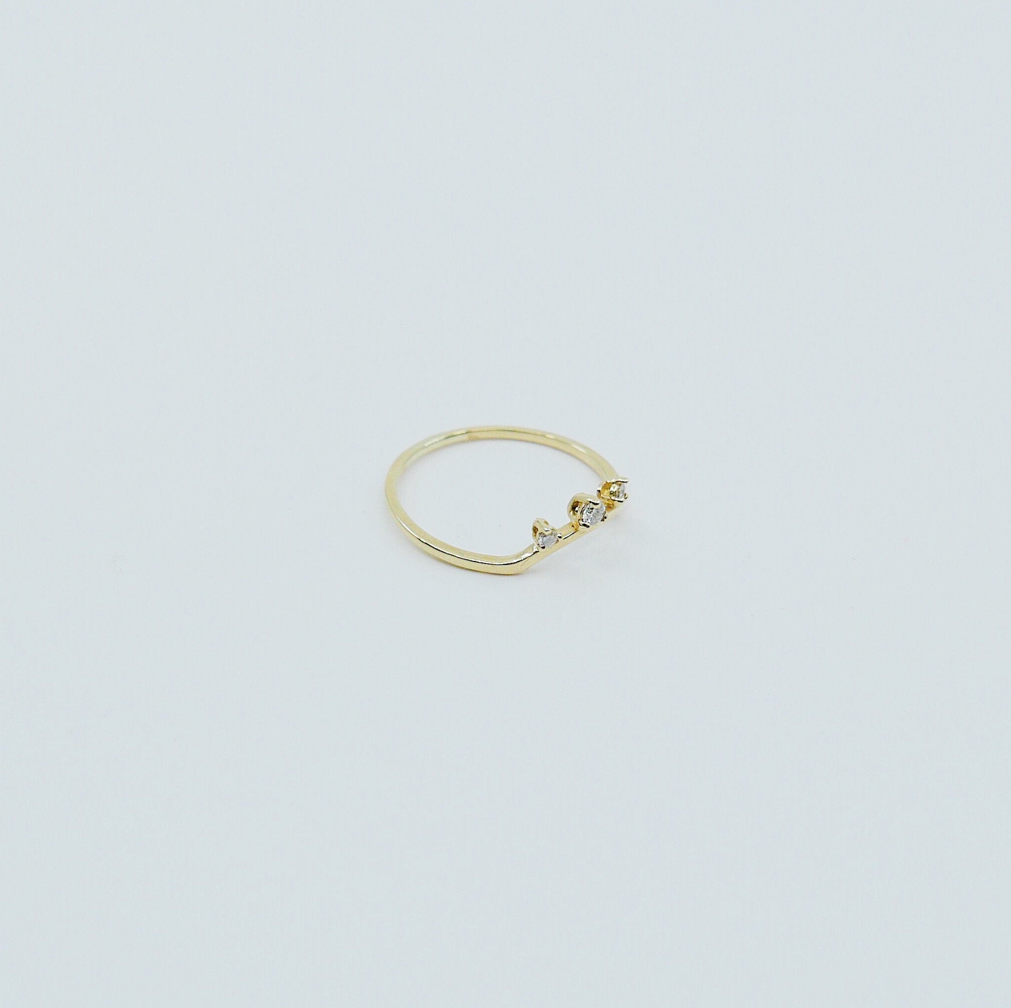 Scattered Diamond Nesting Ring, 14k gold arc ring, delicate dainty thin ring, thin band, stacking ring, wedding band, rose gold ring