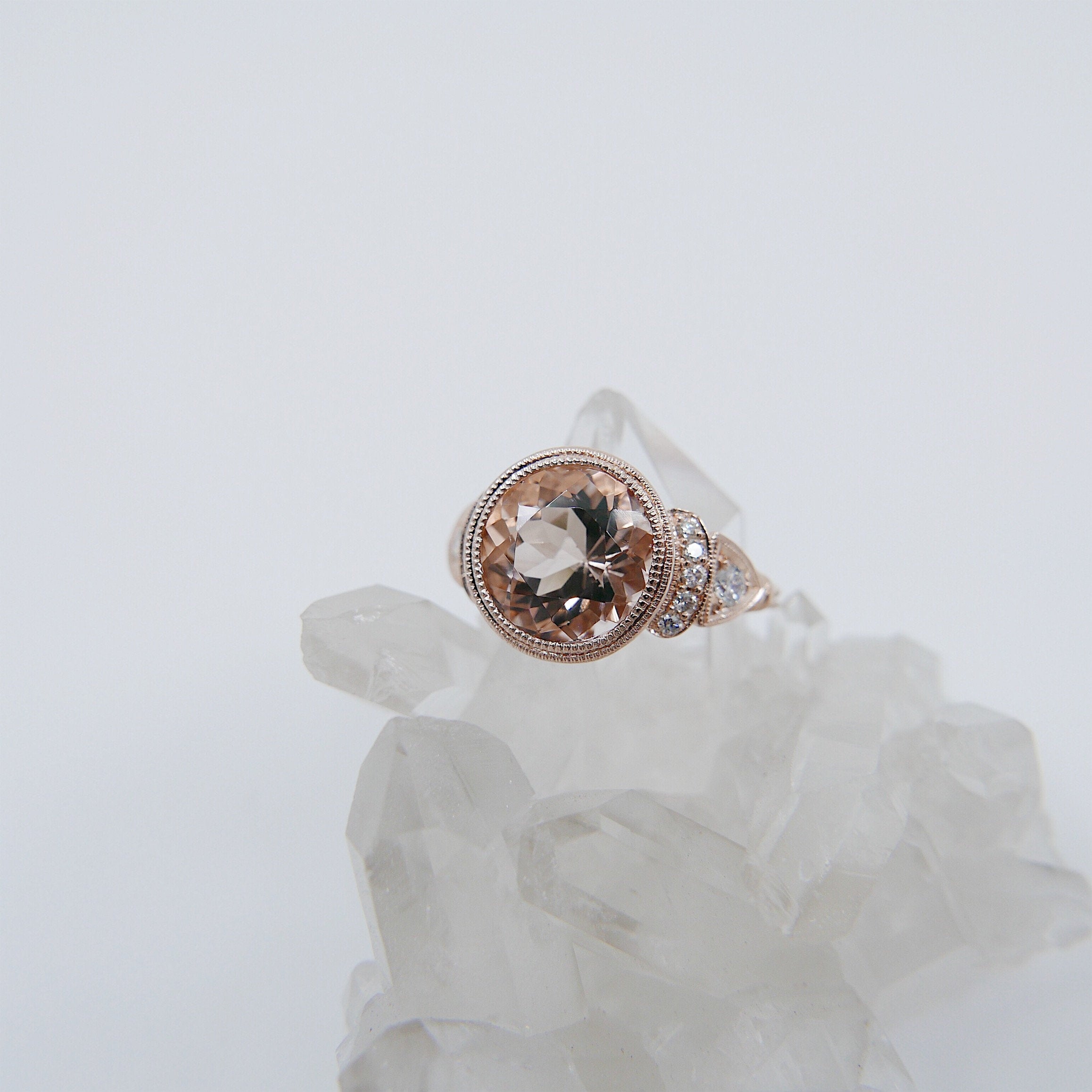 Sofia morganite & diamond statement ring, 14k gold morganite ring, engagement ring for alternative bride, alternative bridal morganite ring