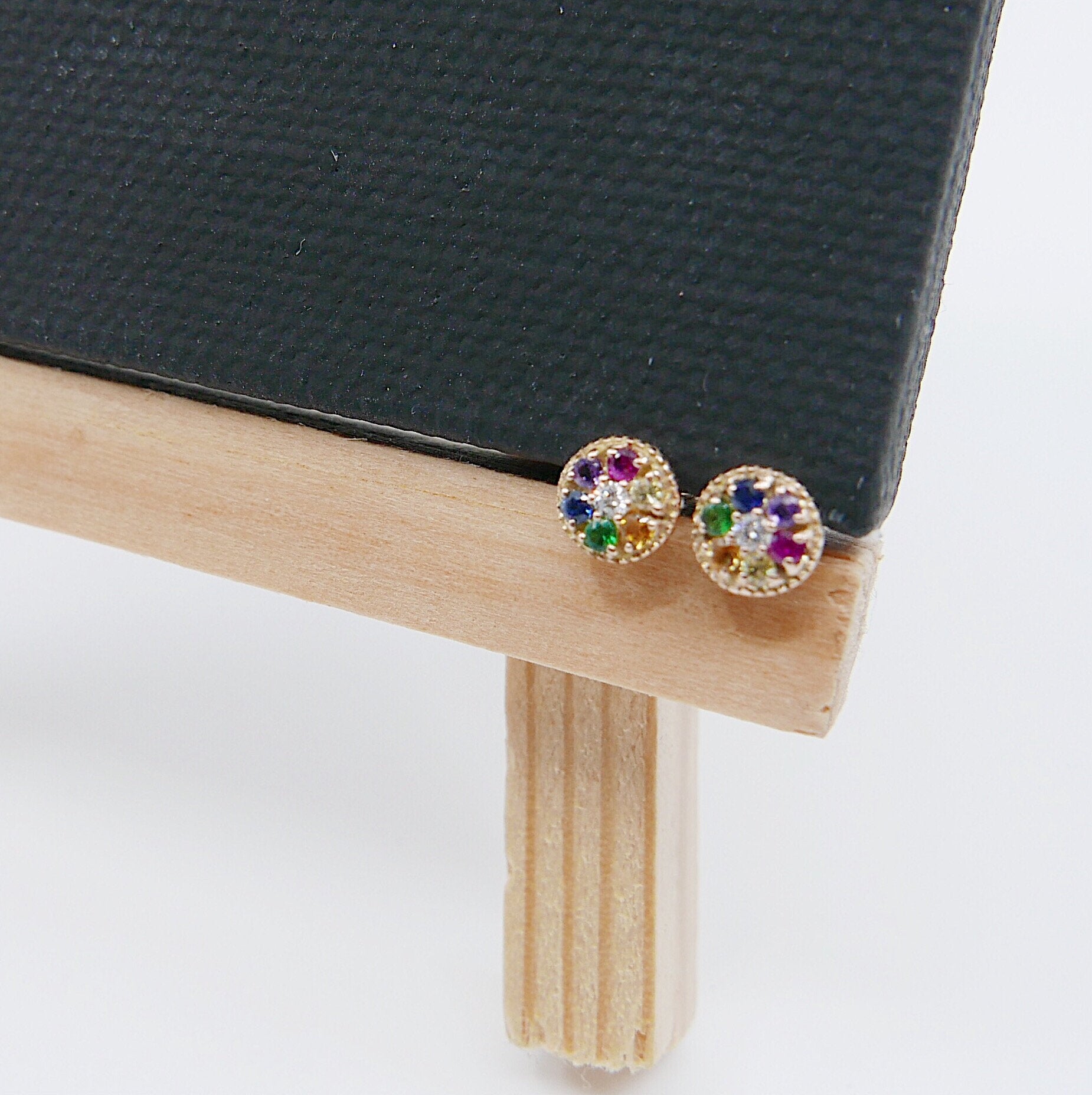 Painter's Palette Earring, 14k multicolor stone circle earring, mini diamond stud earring, rainbow circle hook earring