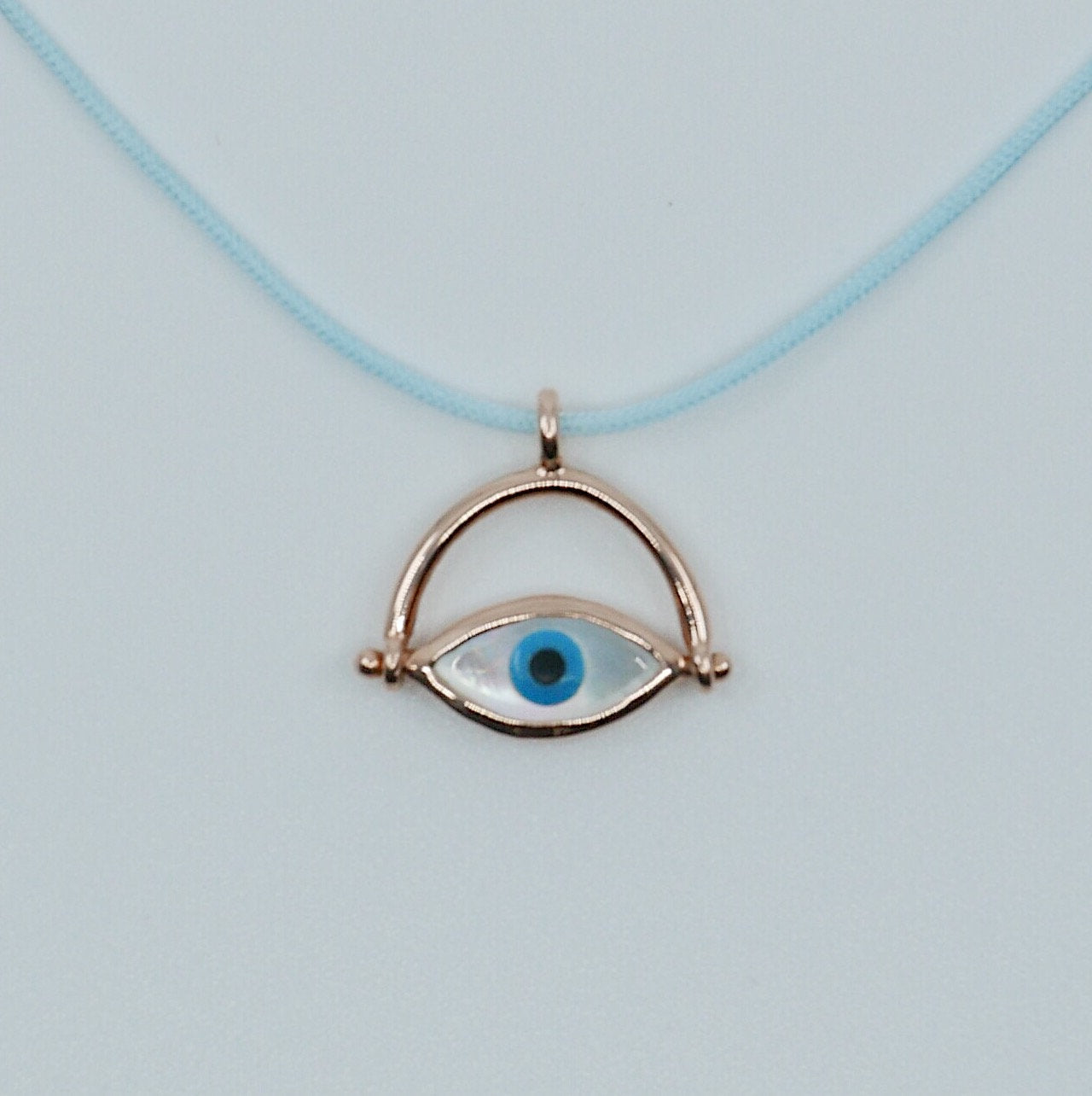 Eye Roll Cord Necklace, mother of pearl pendant, spinning charm, hamsa, third eye necklace, Protect me necklace