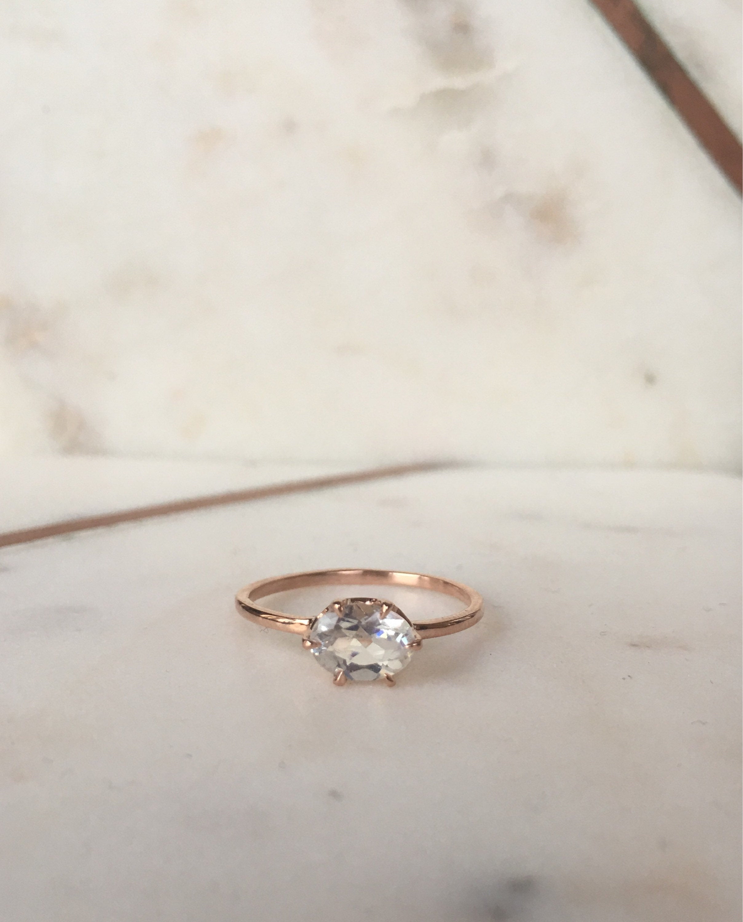 Margaux Moonstone Ring, rainbow Moonstone ring, gold solitaire ring, oval moonstone ring, 14k gold simple prong ring