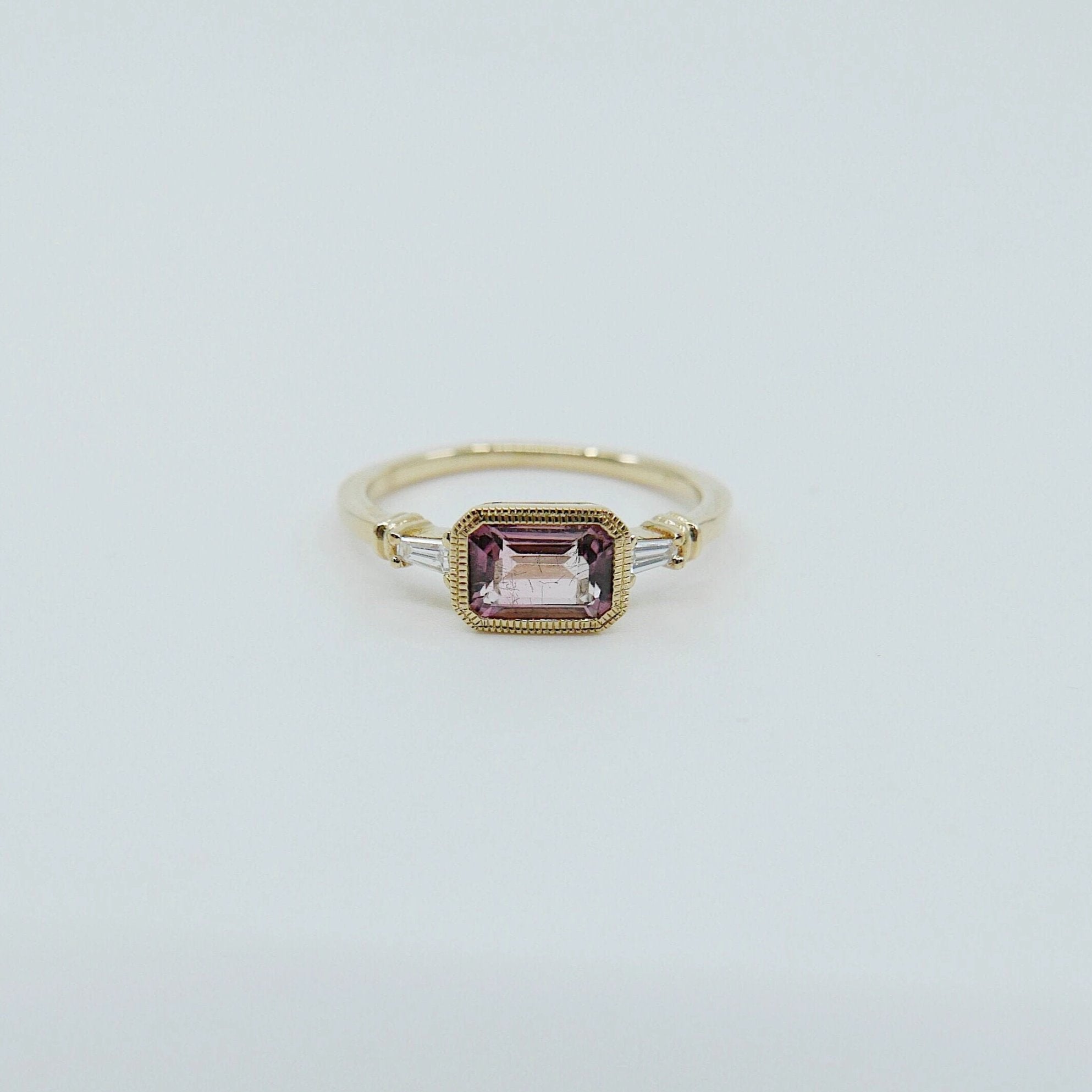 Maggey Pink Tourmaline Ring, 14k Stacking ring, Diamond and tourmaline ring, Tourmaline ring, Diamond ring, Vintage inspired ring