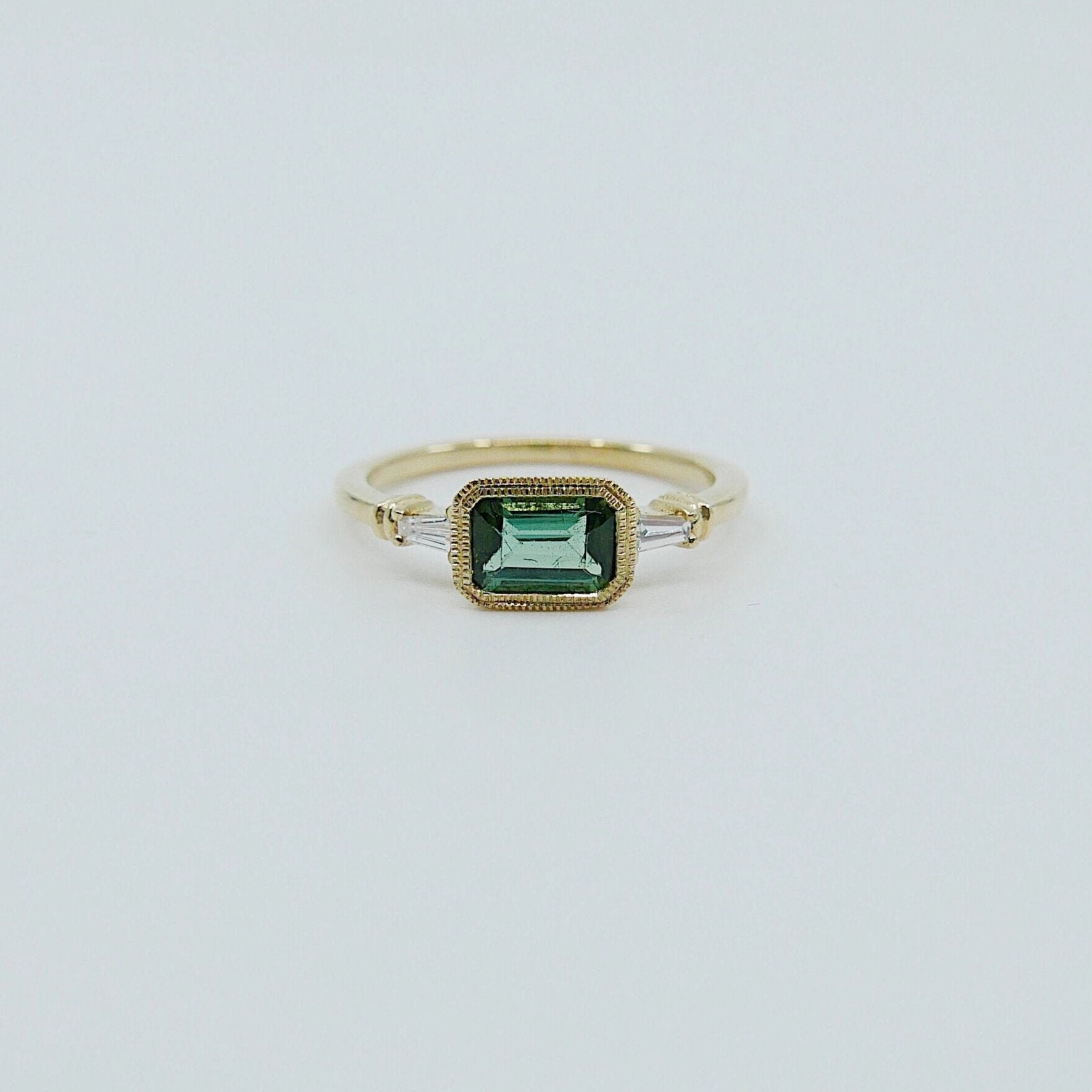 Maggey Green Tourmaline Ring, 14k Stacking ring, Diamond and tourmaline ring, Tourmaline ring, Diamond ring, Vintage inspired ring