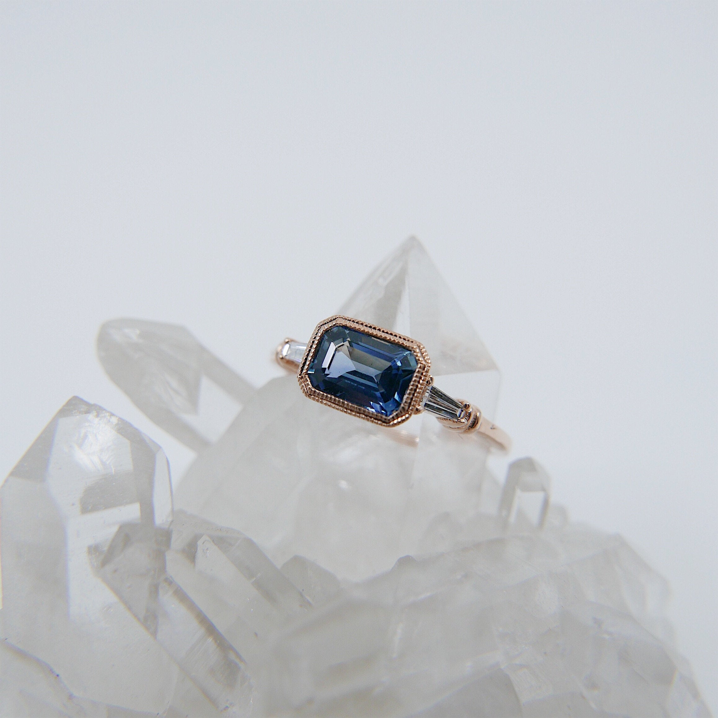 Maggey Blue Sapphire Ring, 14k Stacking ring, Diamond and Sapphire ring, Sapphire ring, Diamond ring, Vintage inspired ring