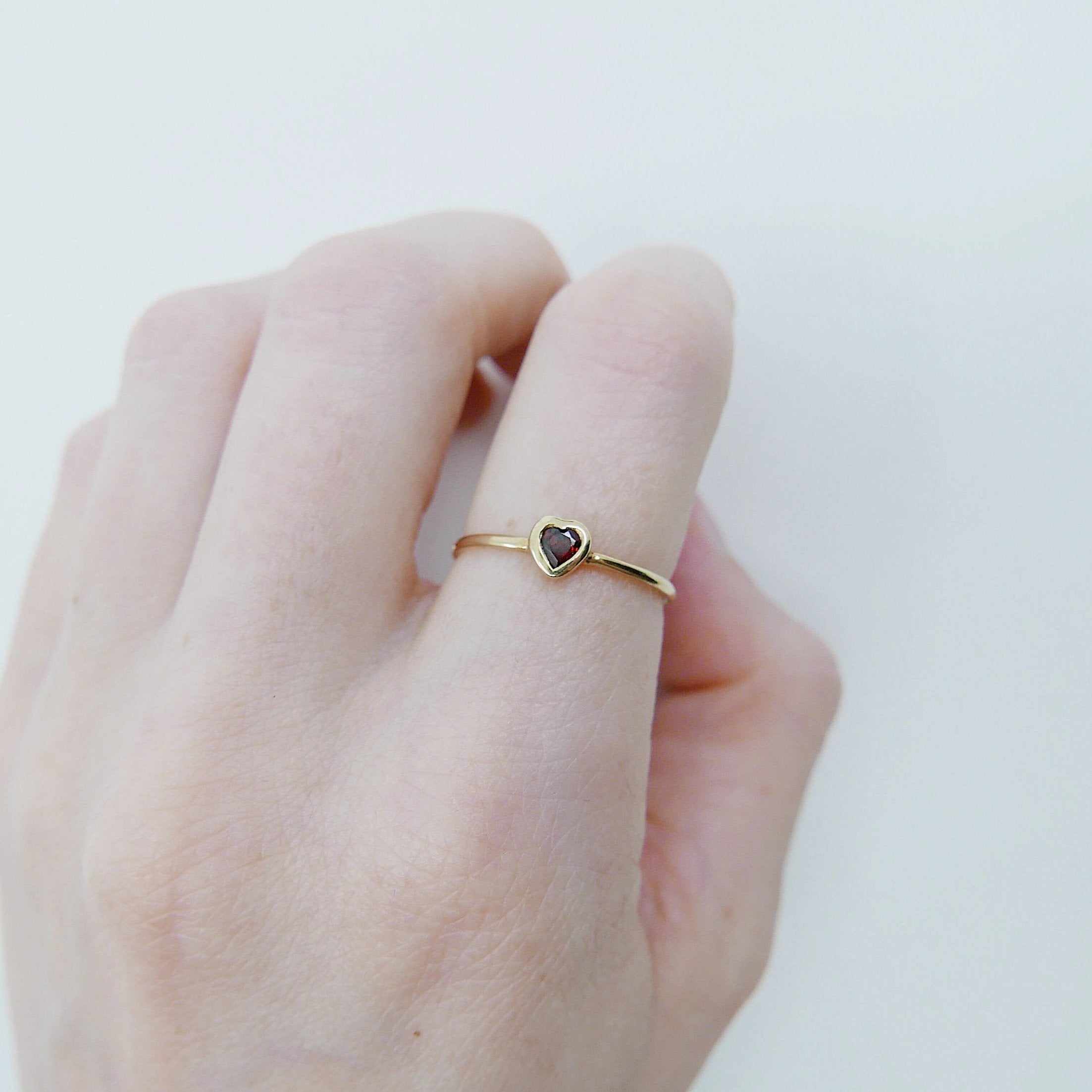 Garnet heart ring, heart ring, Birthstone heart ring, gold heart ring, dainty heart ring