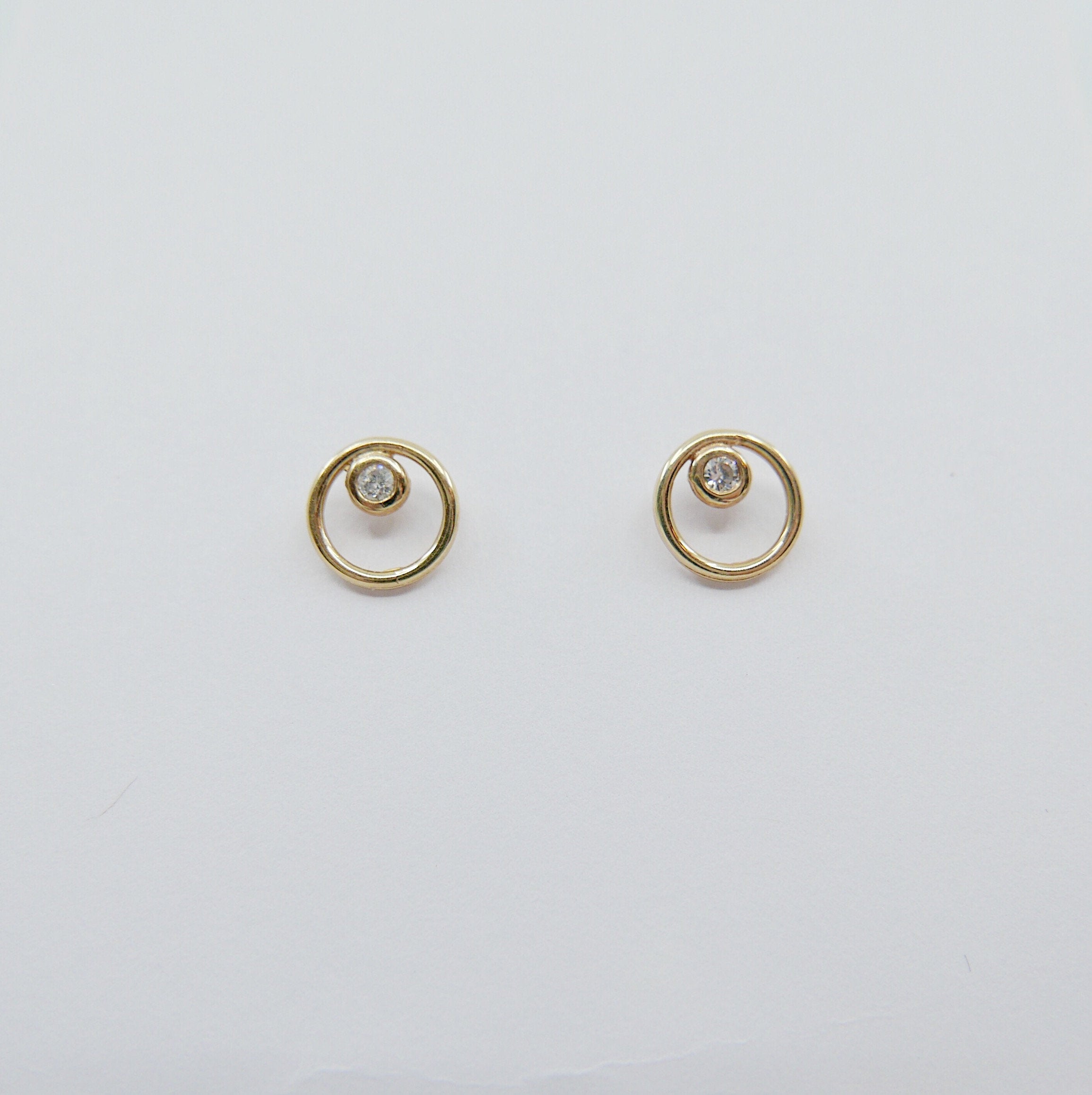 Full circle earrings, circle studs, diamond bezel studs, 14k circle diamond earrings, gold circle earrings, diamond bezel earrings