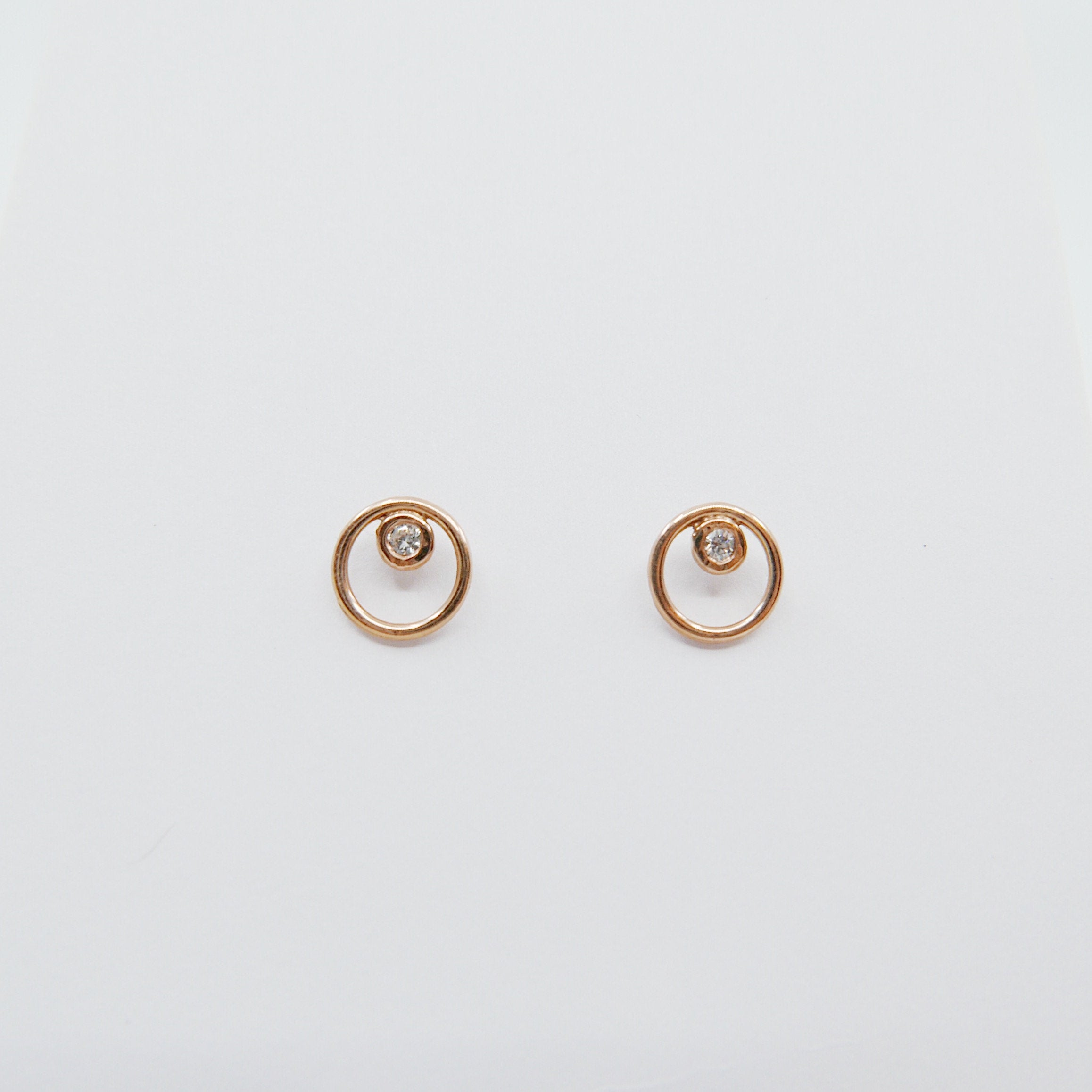 Full circle earrings, circle studs, diamond bezel studs, 14k circle diamond earrings, gold circle earrings, diamond bezel earrings