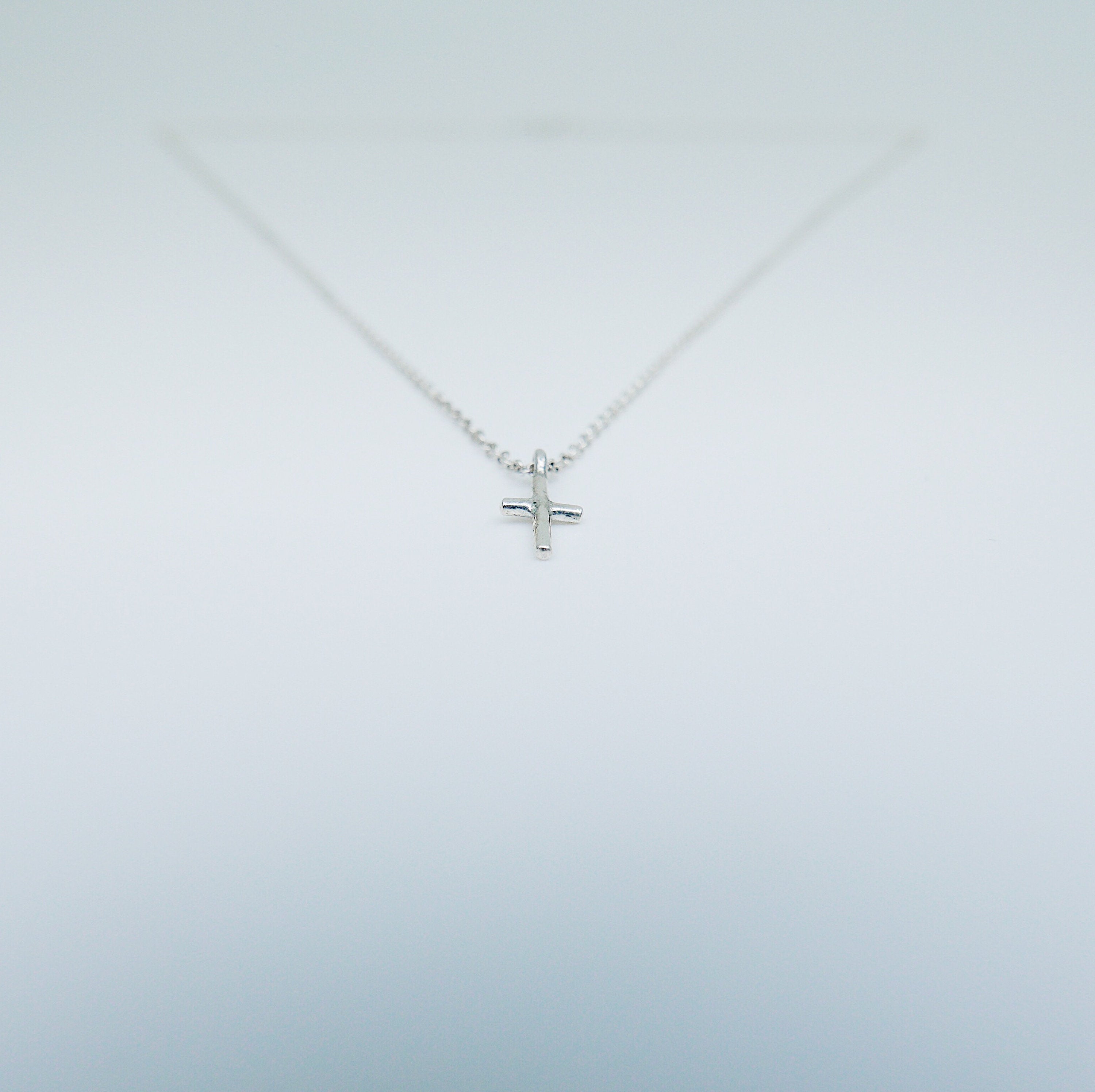 Mini cross necklace, silver crusifix necklace, small sterling silver cross necklace, baptism necklace, dainty cross necklace