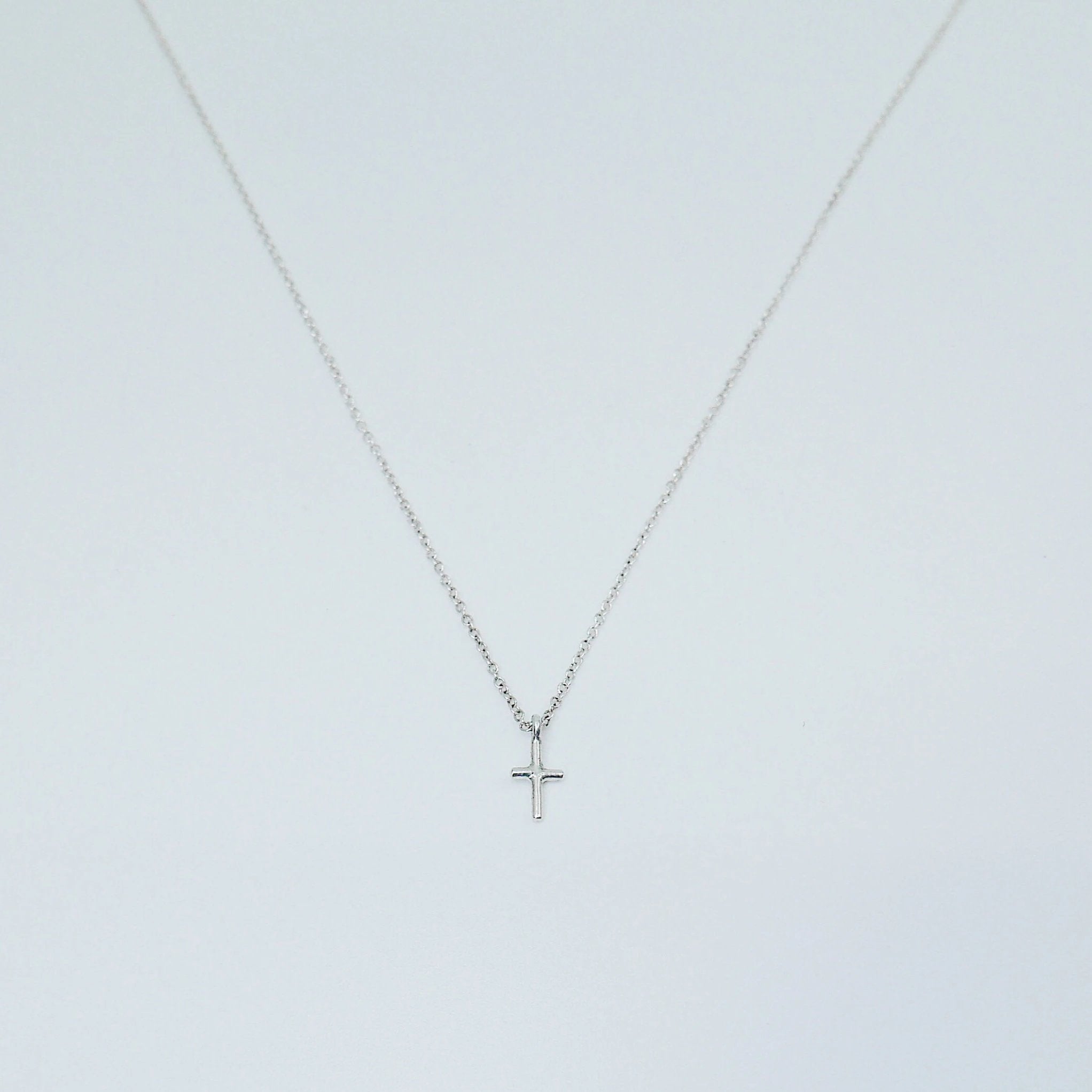 Mini cross necklace, silver crusifix necklace, small sterling silver cross necklace, baptism necklace, dainty cross necklace