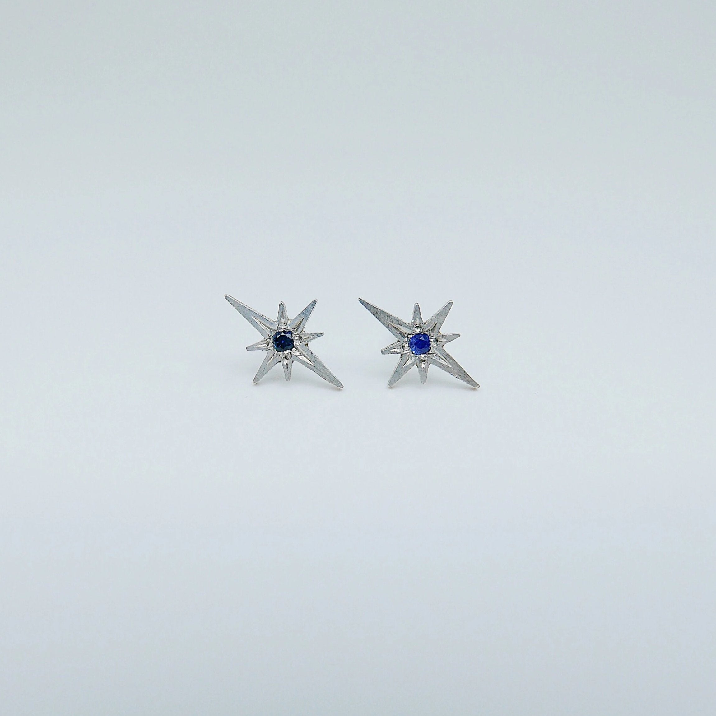 Sterling Silver Polaris Earrings, Sapphire star earring, 8 pointed star earring, north star earring, sterling silver earrings