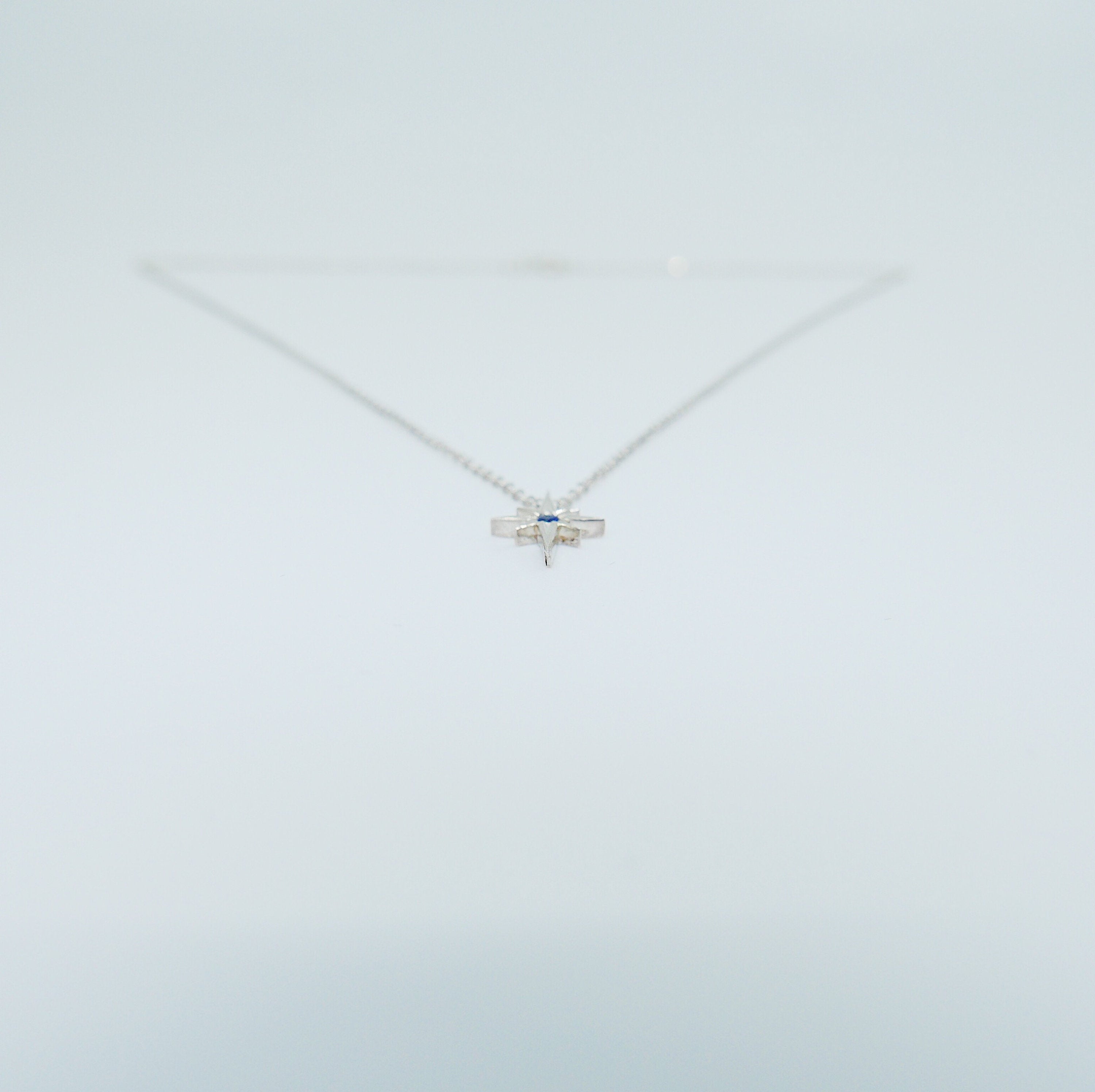 Sterling Silver Polaris Necklace, silver star necklace, North star silver necklace, Star & sapphire necklace, sterling silver star necklace