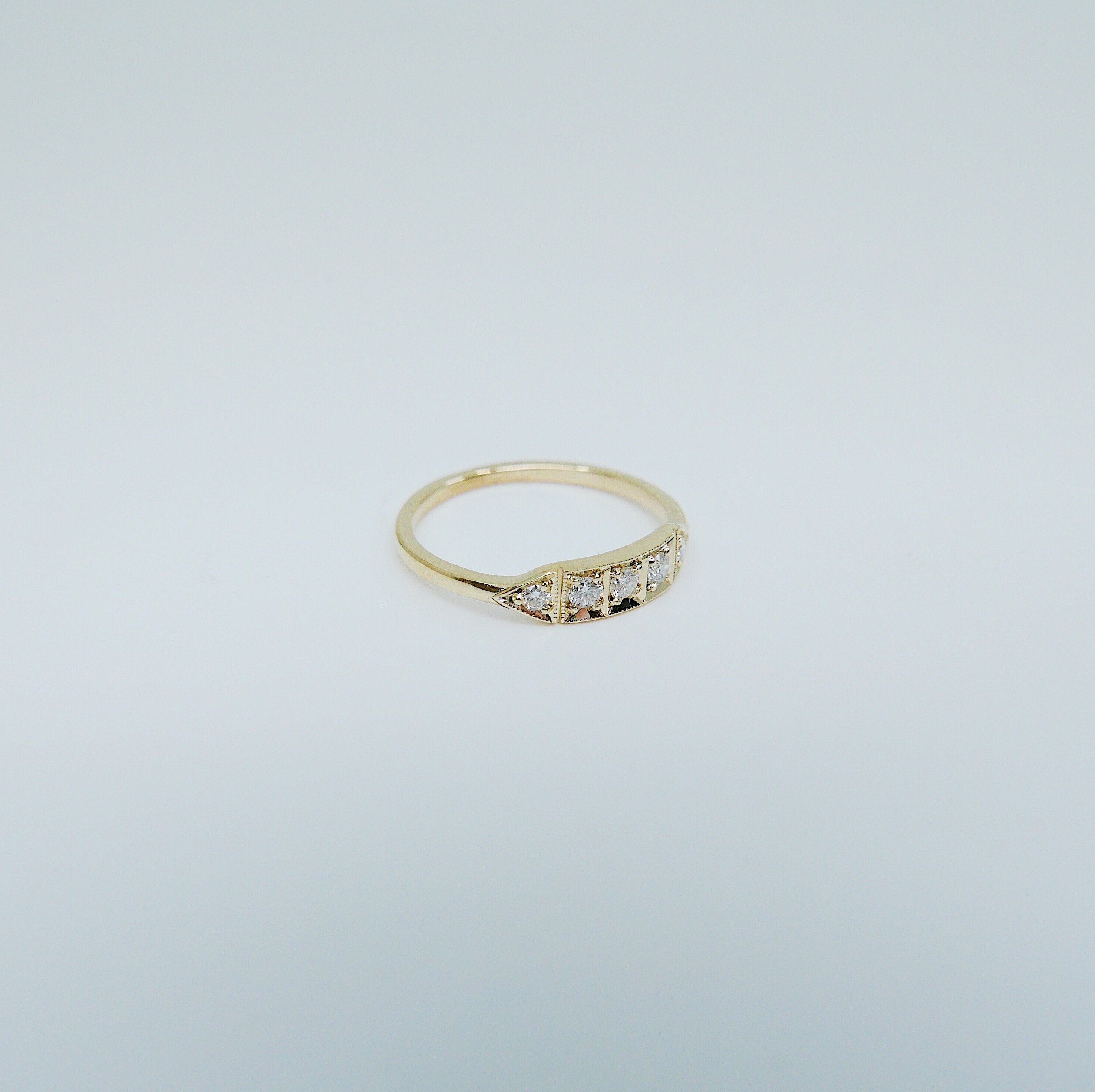 Ms. Goodbar Diamond ring, 14k Stacking ring, Diamond ring, Five stone ring, Diamond Bar ring, Dainty band, Vintage Inspired ring