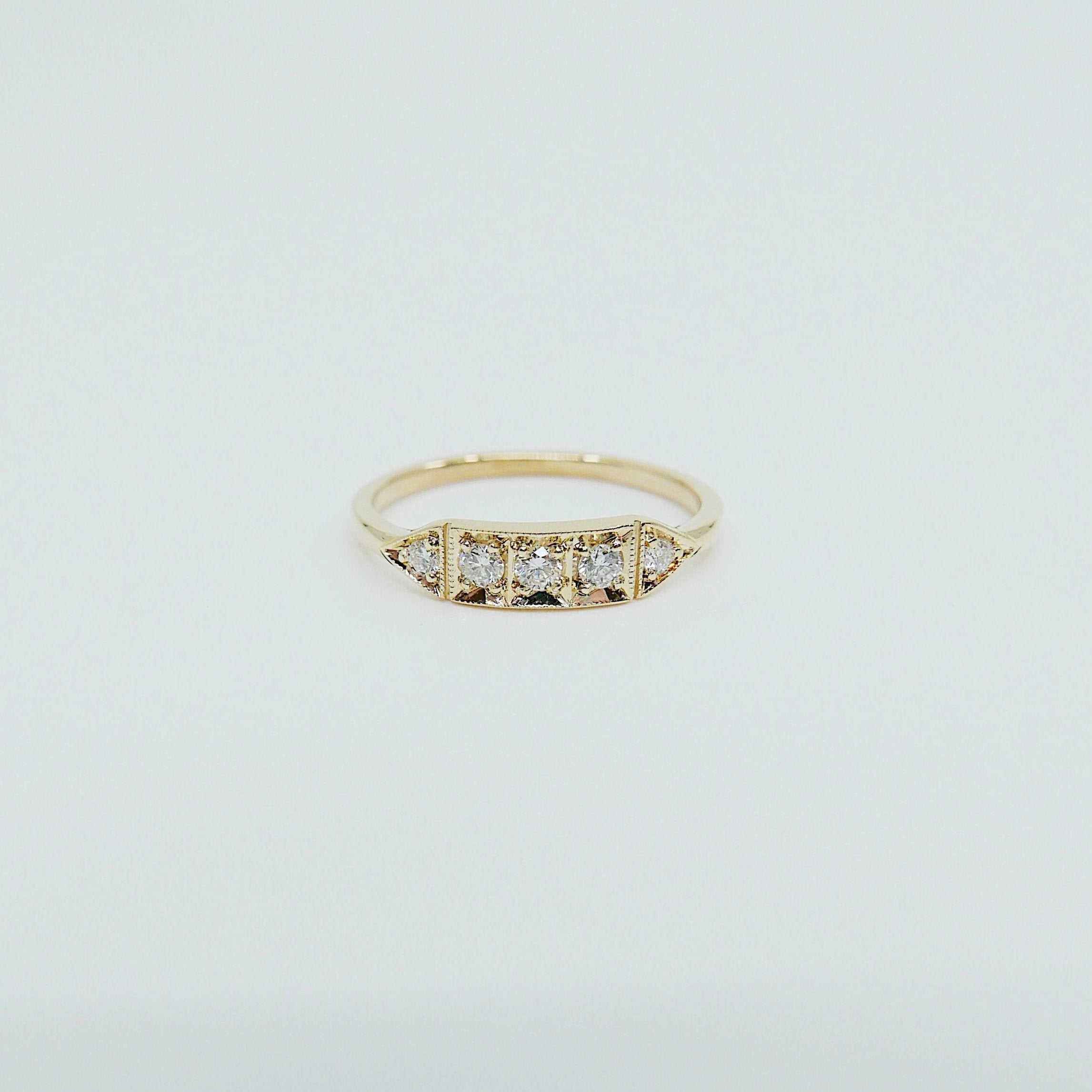 Ms. Goodbar Diamond ring, 14k Stacking ring, Diamond ring, Five stone ring, Diamond Bar ring, Dainty band, Vintage Inspired ring