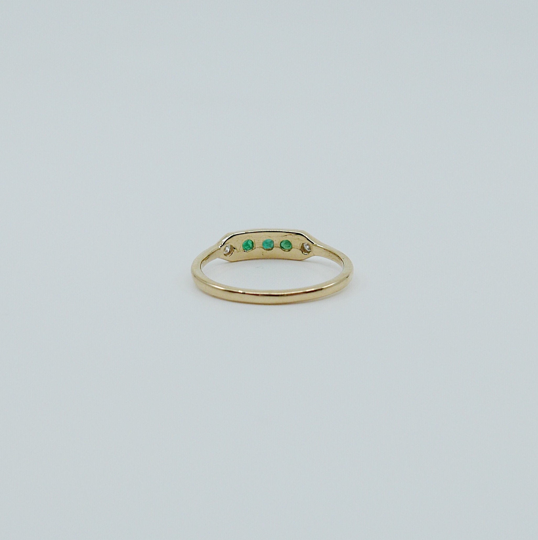 Ms. Goodbar Emerald ring, 14k Stacking ring, Diamond and emerald ring, Five stone ring, Diamond Bar ring, Emerald Bar ring, Dainty band