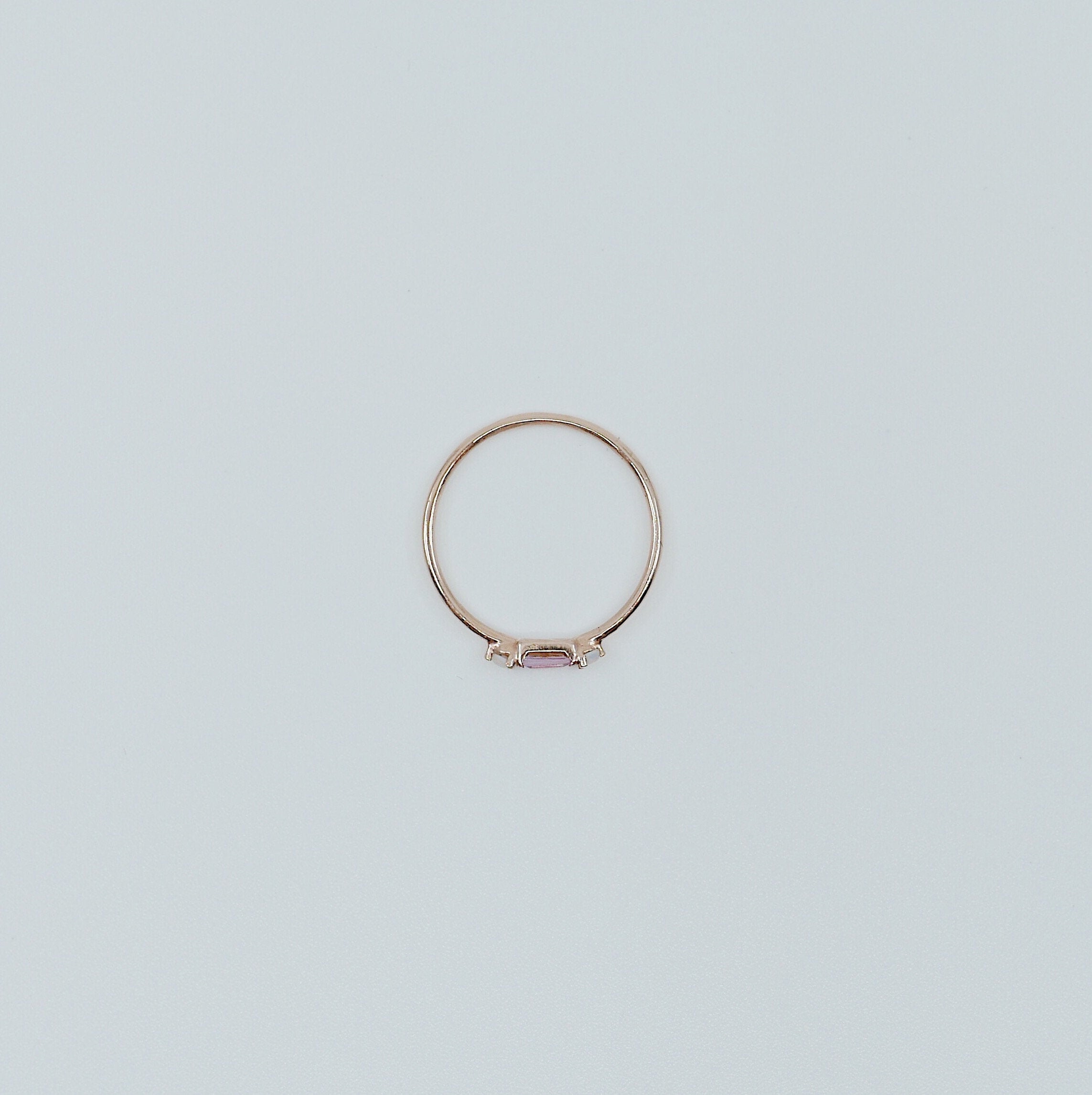 Limited Edition - Grand Baguette Sapphire Opal ring, 14k Stacking sapphire baguette ring, Three stone ring, Sapphire opal stacking ring