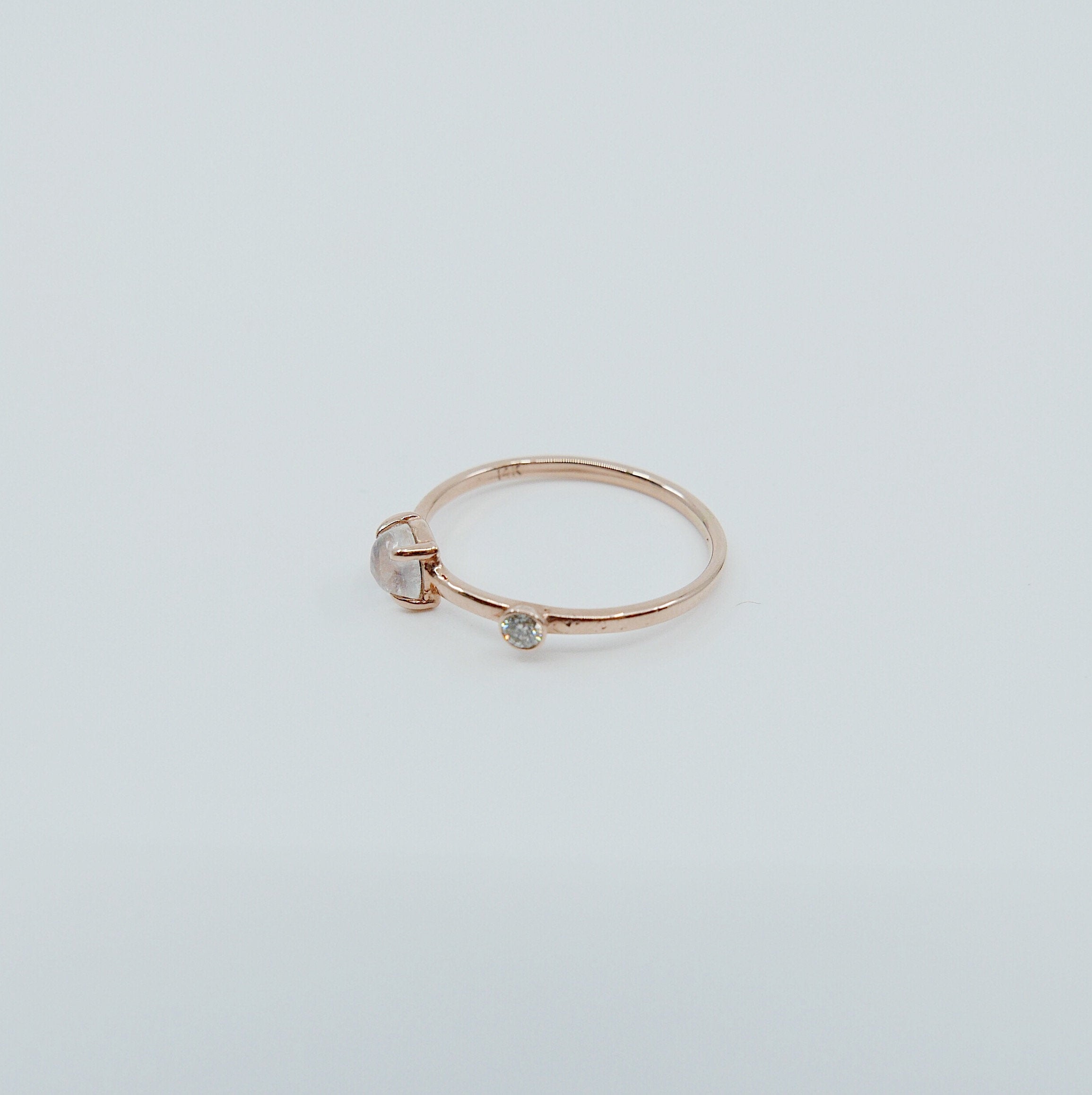 Moonstone Duet Ring (Medium), moonstone and diamond ring, gold rainbow moonstone ring, stacking ring, two stone band, promise ring, gold