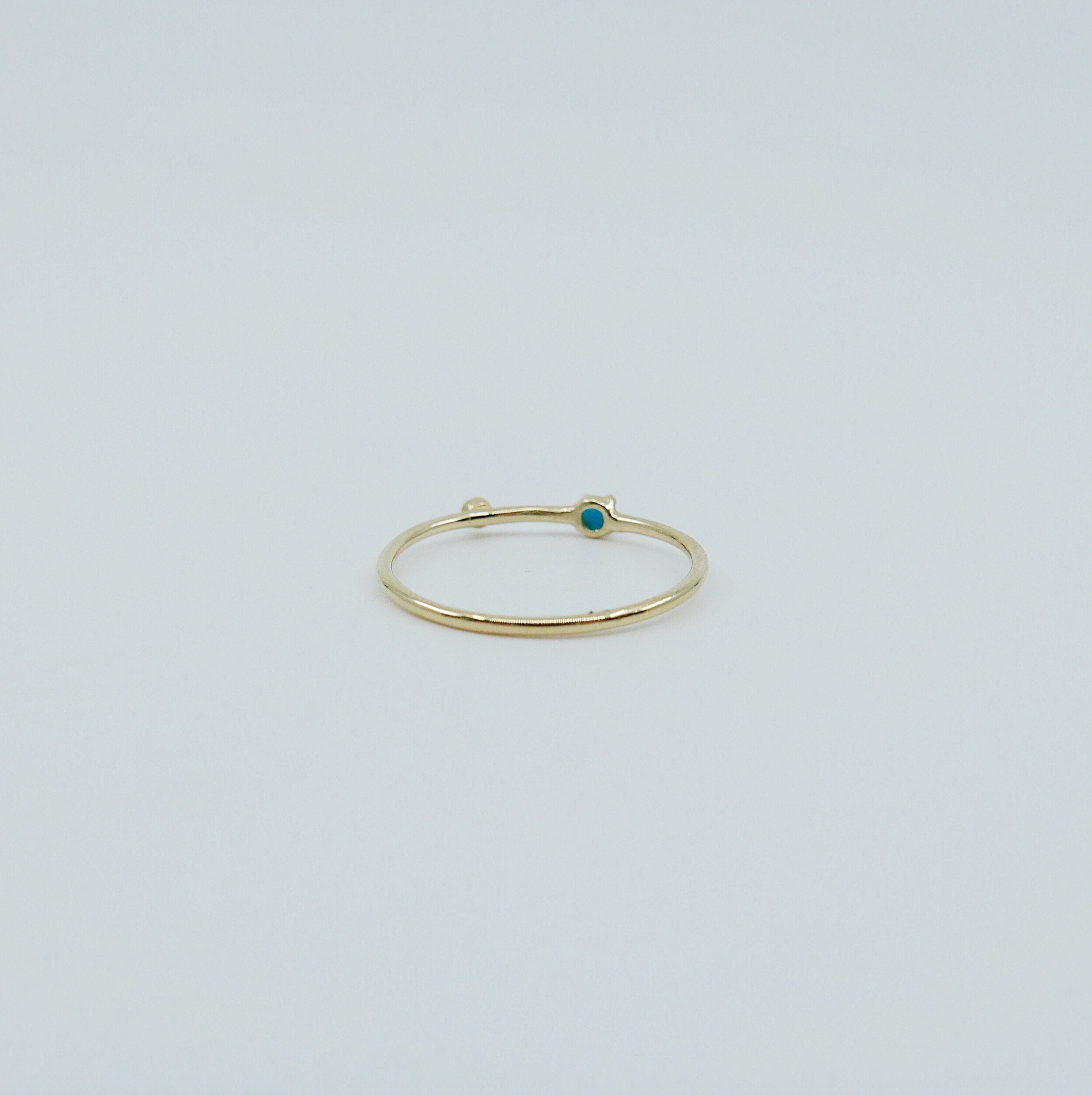 Turquoise Duet Ring (Small), 14k Diamond & turquoise Ring, Mini turquoise Ring, Two Stone Band, Stacking Band, Stacking Ring, 14k Gold Band