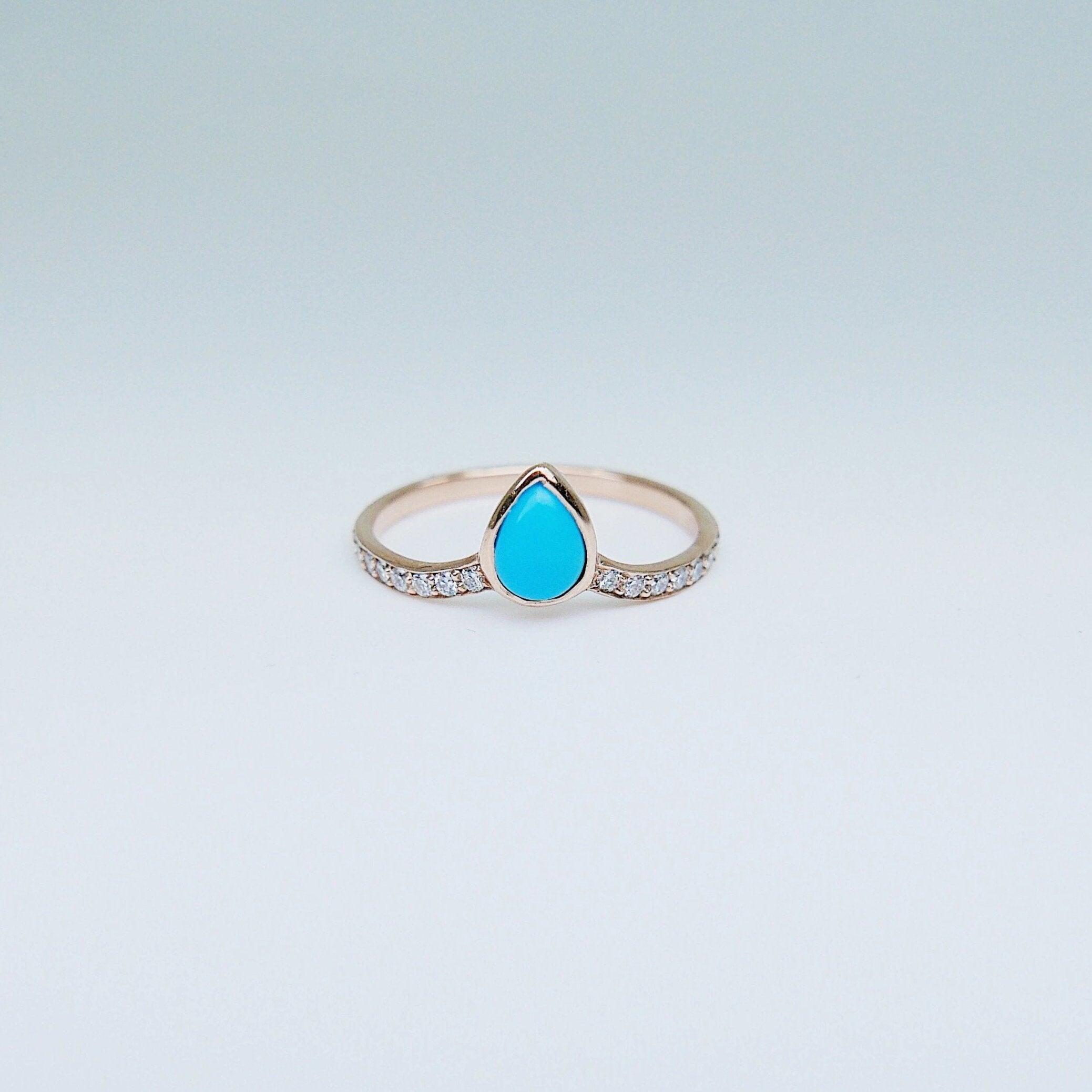 Turquoise Pave Peak Ring, Gold Diamond Turquoise ring, Turquoise stacking ring, Diamond layering band, Wedding band, wedding ring