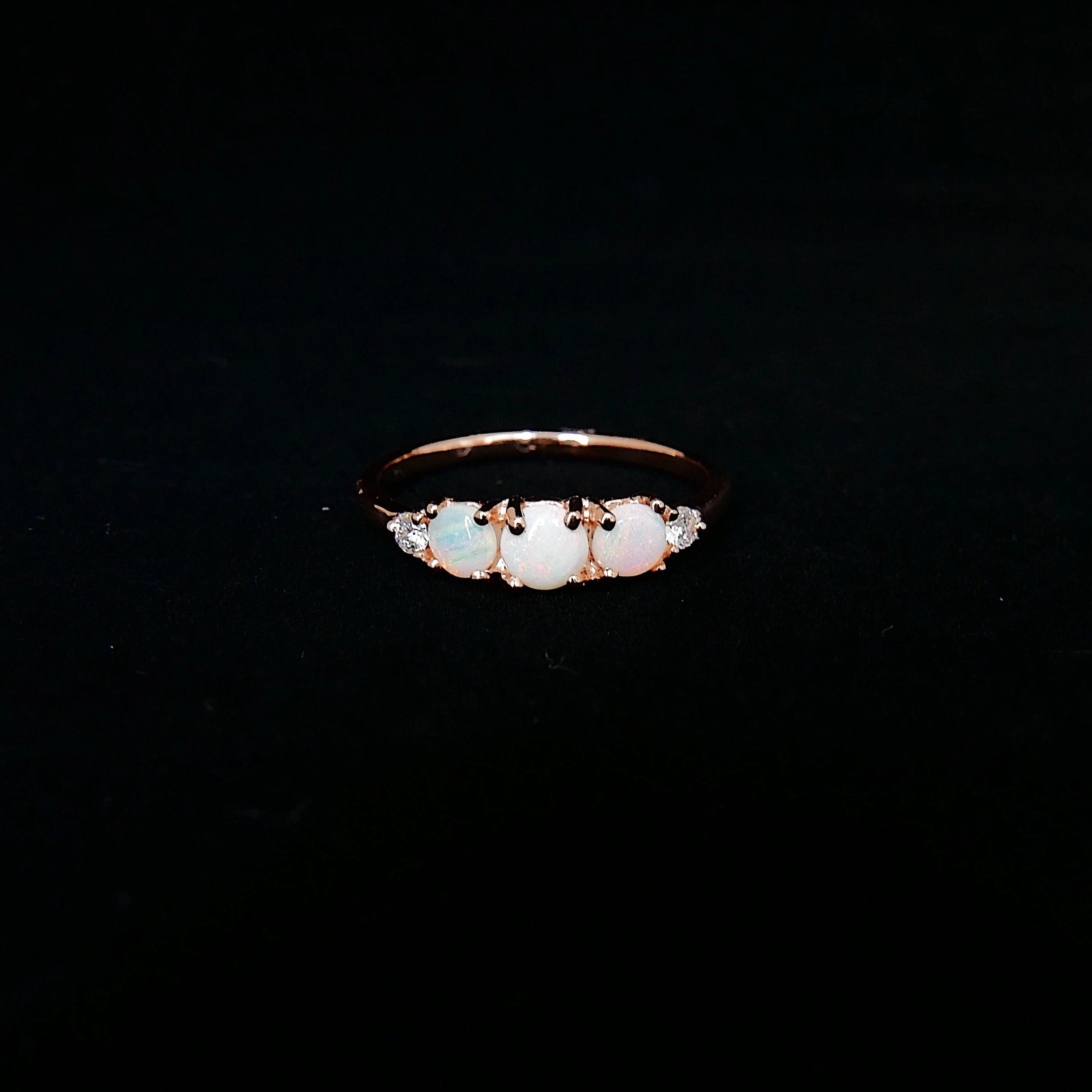 Hailey Opal Five Stone Ring, 5 stone band, Opal and Diamond ring, 14k gold glowing stone ring, five stone ring, opal ring