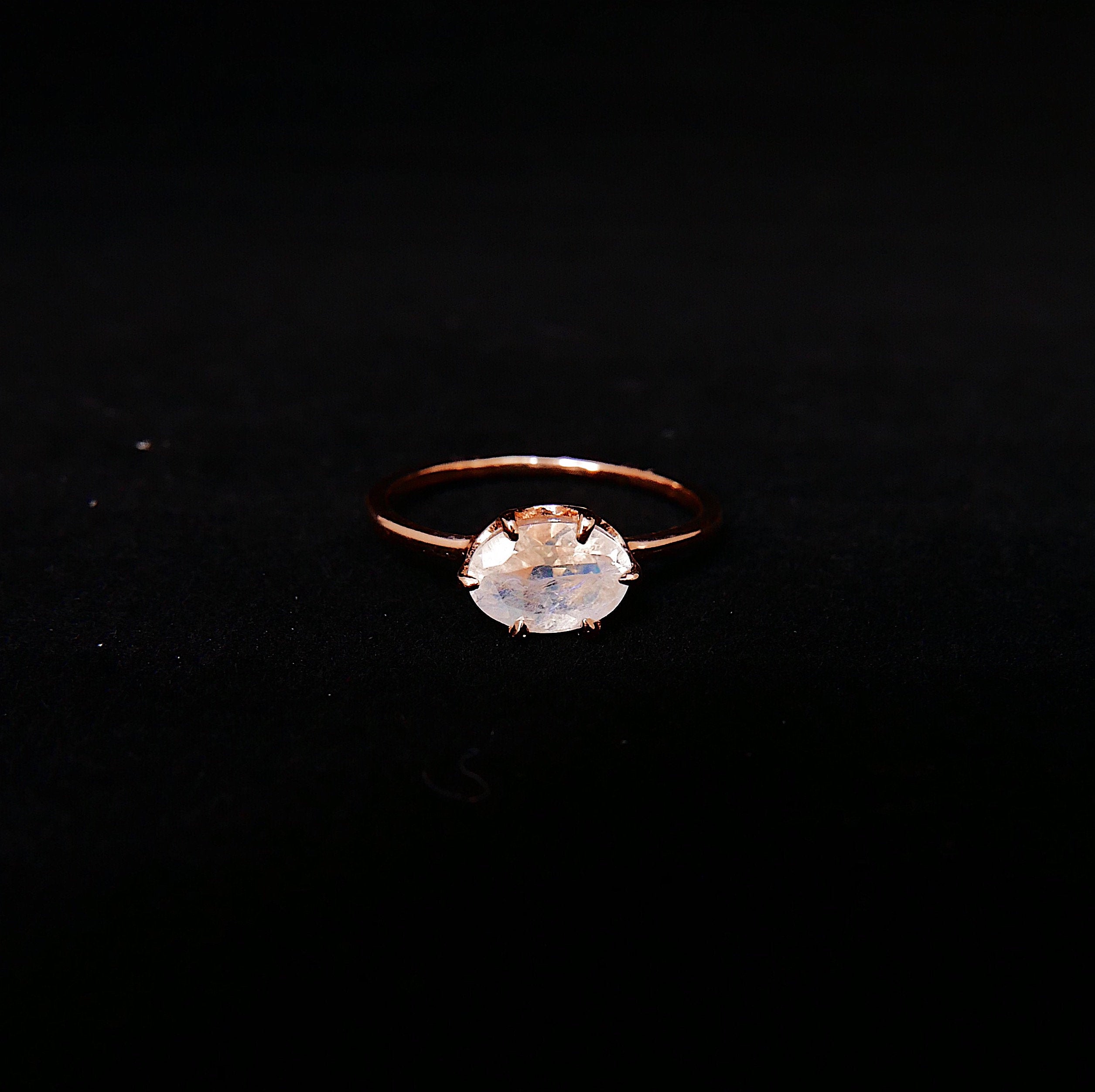 Margaux Moonstone Ring, rainbow Moonstone ring, gold solitaire ring, oval moonstone ring, 14k gold simple prong ring