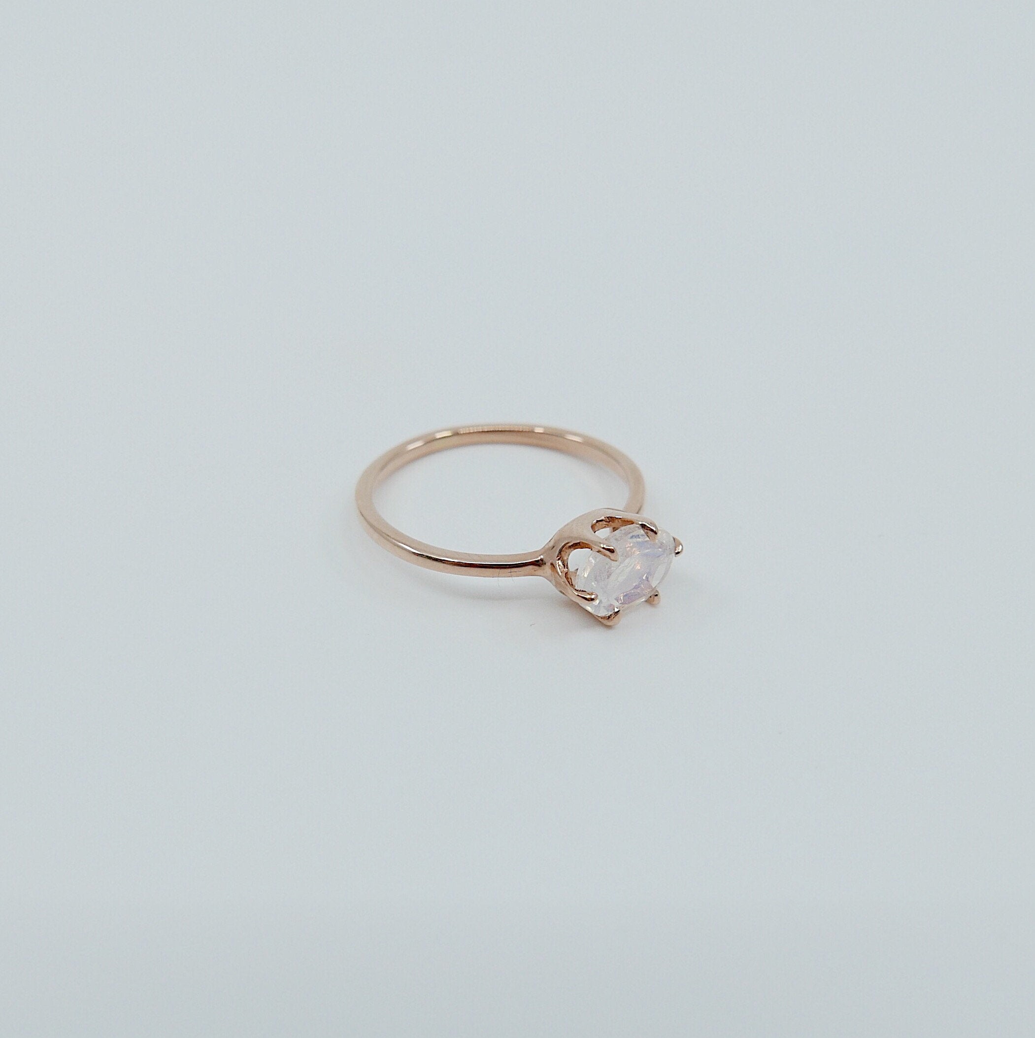 Margaux Moonstone Ring, rainbow Moonstone ring, gold solitaire ring, oval moonstone ring, 14k gold simple prong ring